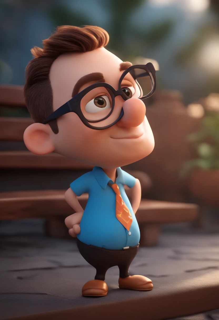 Cartoon character of a man with black glasses and a blue shirt, animation character, Caractere estilizado, animation style rendering, 3D estilizado, Arnold Maya render, 3 d render stylized, toon render keyshot, Personagem 3D, Personagem 3D, 3d rendering stylized, 3 d character render, personagem de desenho animado, Personagem de close up, Pose de personagem,  (Estilo Pixar) (master part:1.2) (Bokeh) (best quality) (pele detalhada) (textura detalhada) (8k) (argila) (Cinematic lighting) (foco nítido