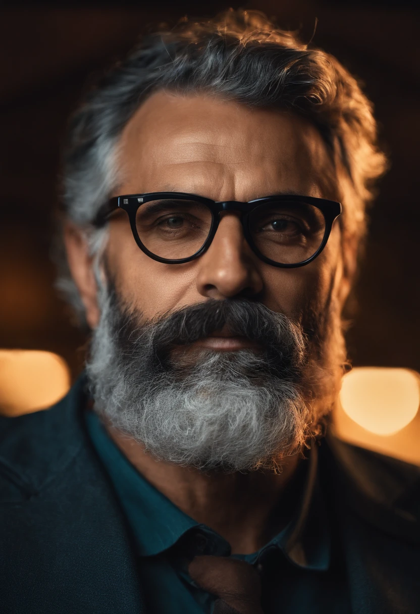 Homem 40 anos, careca, gordinho, Wearing glasses and a gray beard