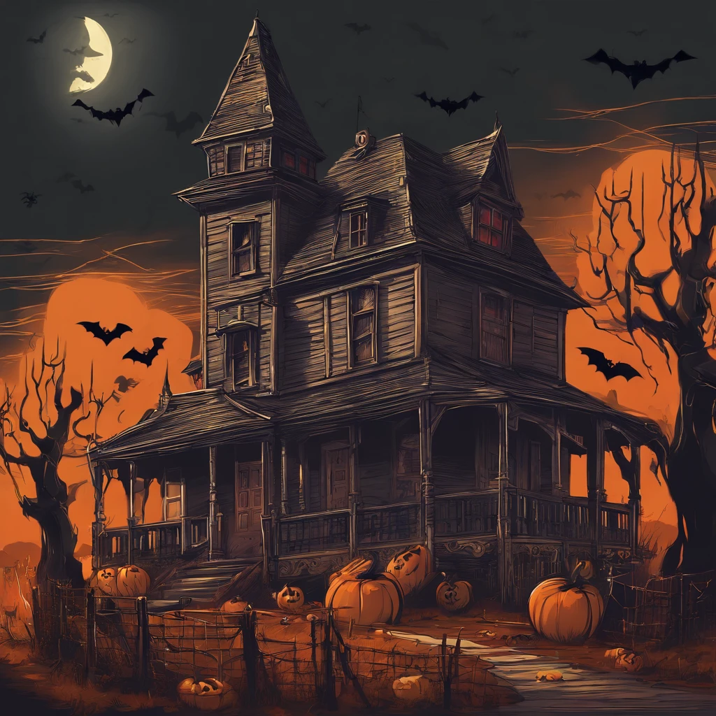 Create Halloween Style Background Scenery, aboboras e luzes, fantasmas, casa mal assombrada em alta qualidade