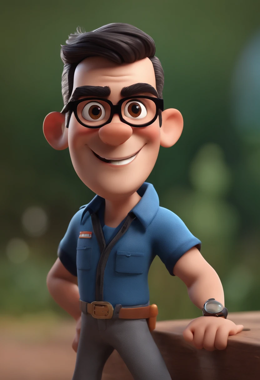Cartoon character of a man with black glasses and a blue shirt, animation character, Caractere estilizado, animation style rendering, 3D estilizado, Arnold Maya render, 3 d render stylized, toon render keyshot, Personagem 3D, Personagem 3D, 3d rendering stylized, 3 d character render, personagem de desenho animado, Personagem de close up, Pose de personagem, (Estilo Pixar) (master part:1.2) (Bokeh) (best quality) (pele detalhada) (textura detalhada) (8k) (argila) (Cinematic lighting) (foco nítido