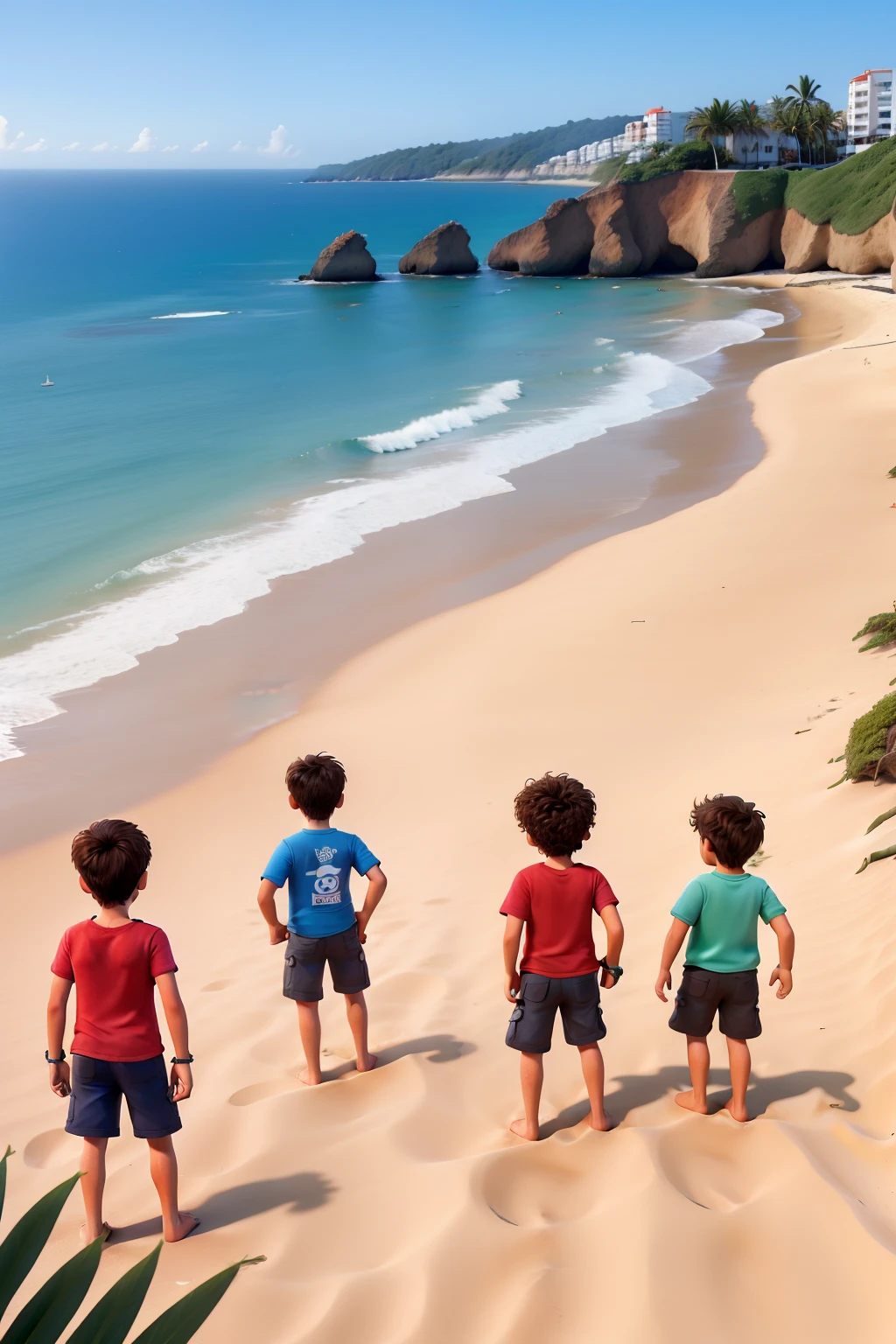 5 adolescentes deitados na praia, tangas em baixo deles,