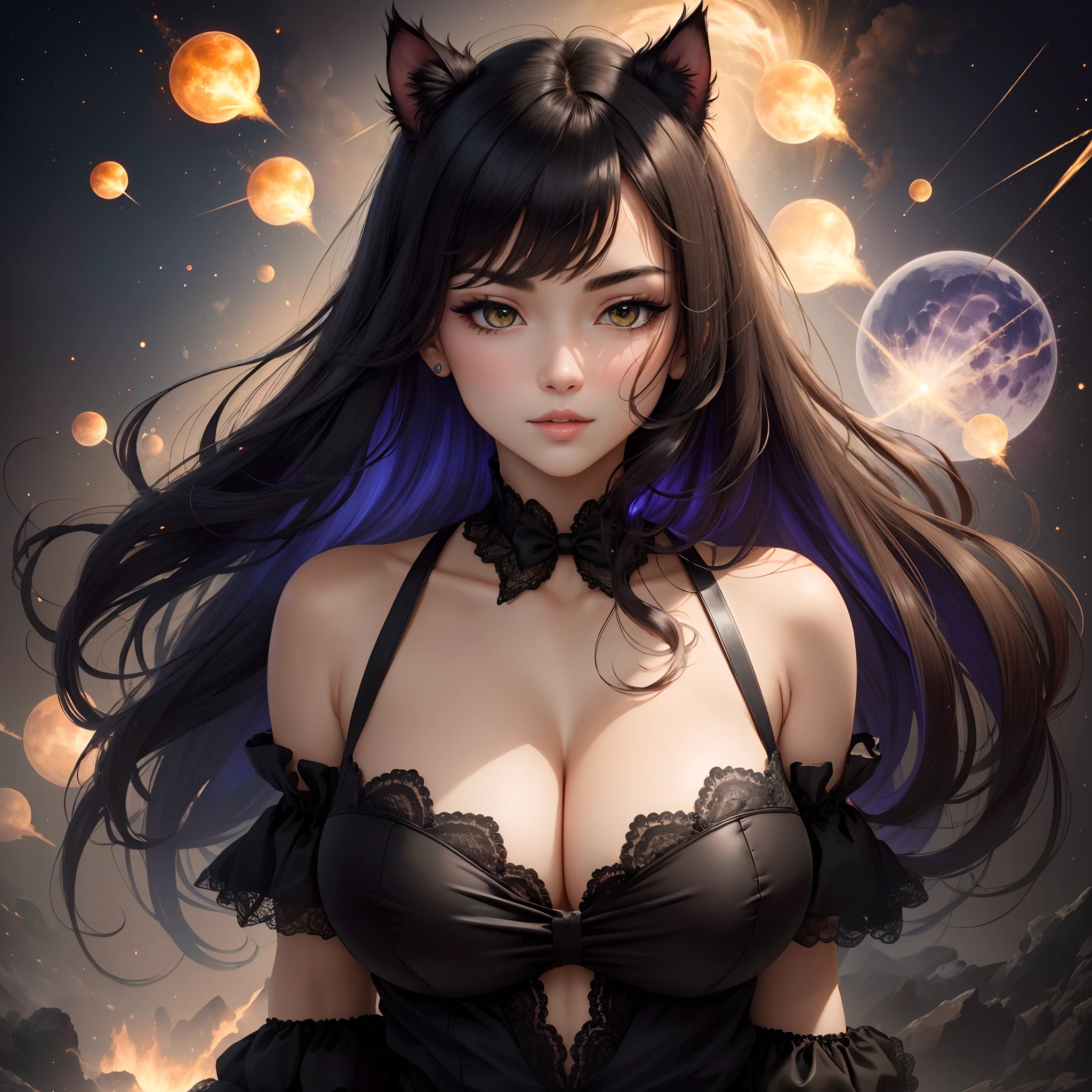 2D Beautiful Girl Viola black cat huge tit Good style Shy face Meteor swarm