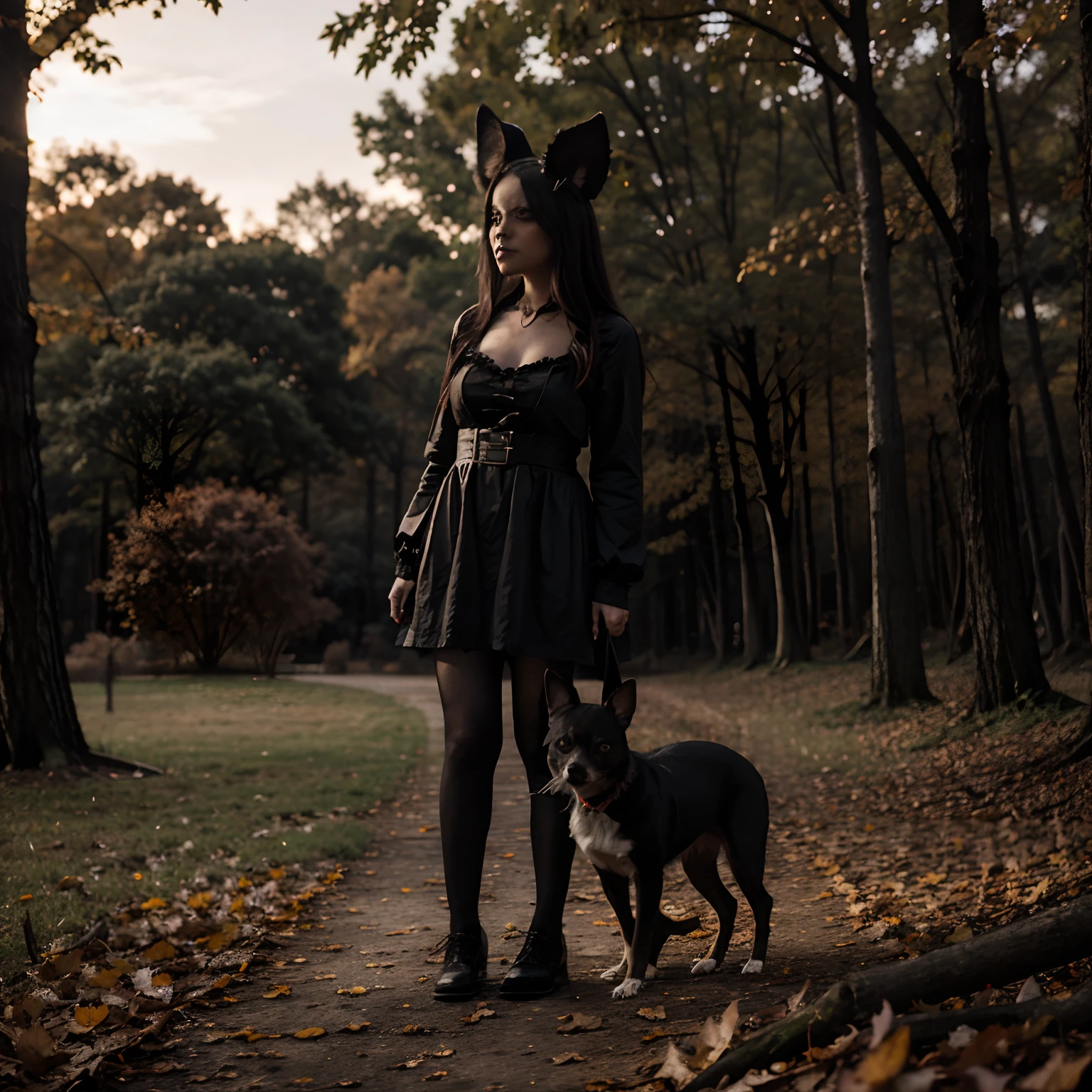 Halloween vibes, dark forest in October chihuahuas growling