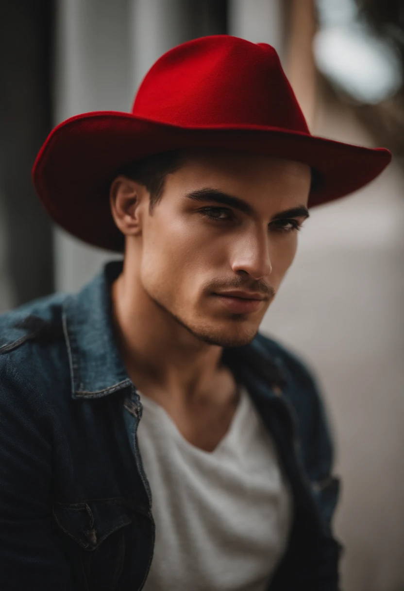 Man with a red hat sitting in front of a wall, foto de perfil headshot, em torno de 1 9 anos, halfbody headshot, 1 / 2 headshot, taken in the early 2020s, retrato de alta qualidade, 1 / 4 headshot, foto de perfil profissional, Foto de perfil, foto headshot, nice afternoon lighting, foto atraente, Brandon, cara bonita