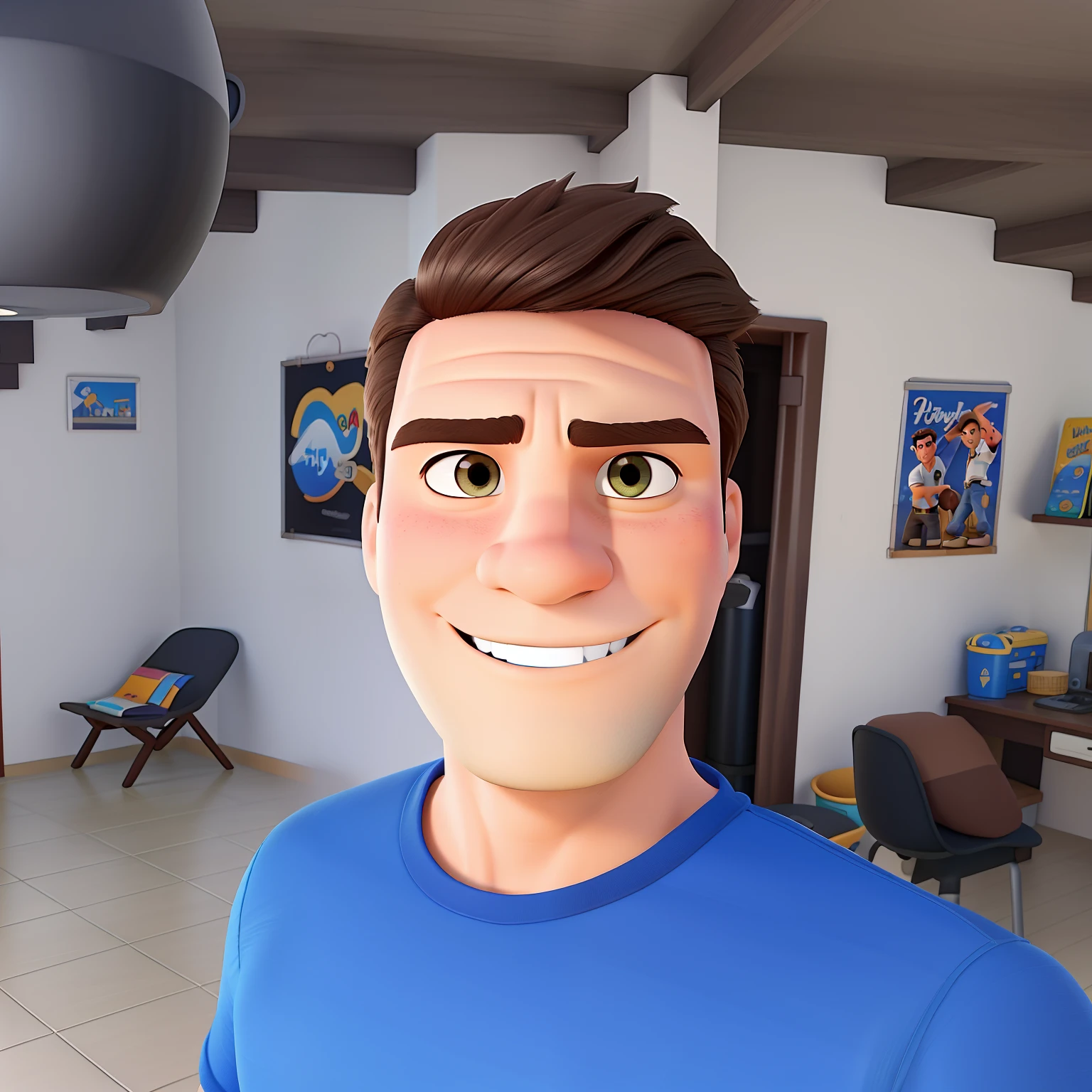 Poster no estilo Disney pixar, alta qualidade, melhor qualidade, homem sexy branco, 20 anos cabelo preto, musculoso, com fundo em uma fazenda