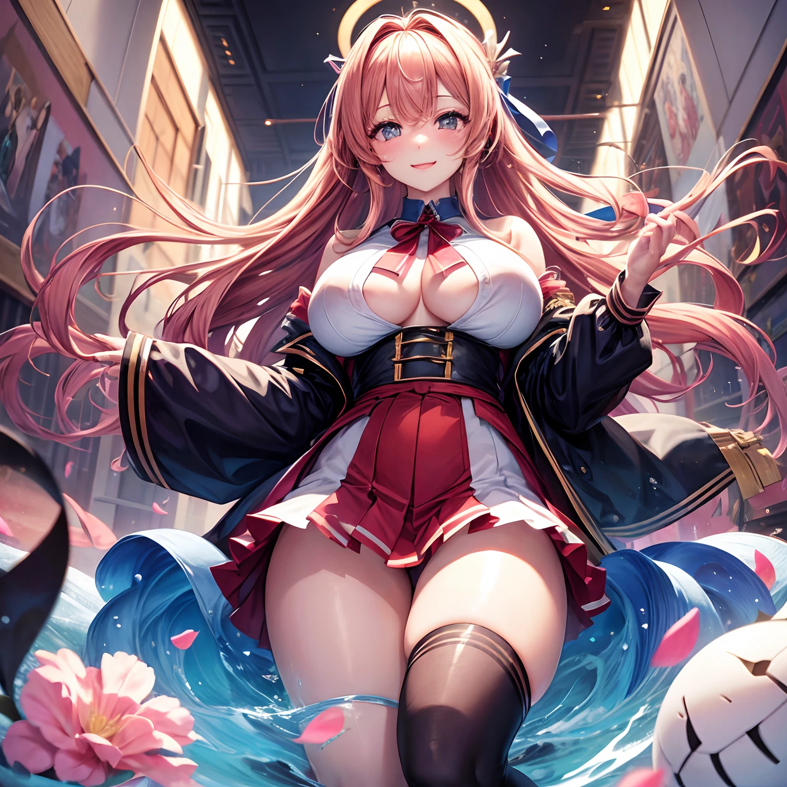 a beauty girl,harems,Multiple girls are depicted,yandere,masterpiece,huge tit,a smile,girl,超A high resolution,beautiful a girl,Ribbon on uniform,schools,valley,Erotic thighs,Loose Socks,