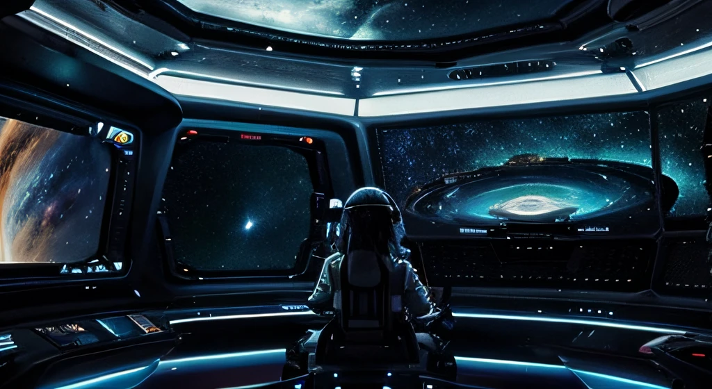 I'm in outer space, numa galaxia descohecida, Inside a Foundation Ship, olhando pelo visor um planeta hostil lindo e desconhecido, imagem perfeita