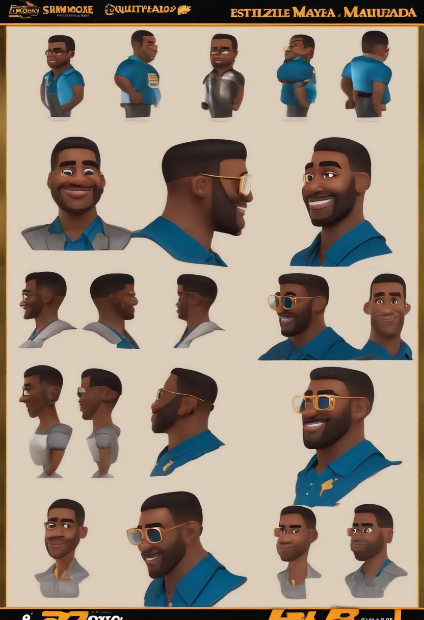 personagem dos desenhos animados de um homem Negro, careca com barba preta, No black glasses and blue shirt, com Simbolo de TLP e com simbolo do novembro roxo, animation character, Caractere estilizado, animation style rendering, 3D estilizado, Arnold Maya render, 3 d render stylized, toon render keyshot, Personagem 3D, Personagem 3D, 3d rendering stylized, 3 d character render, personagem de desenho animado, Personagem de close up, Pose de personagem,  (Estilo Pixar) (master part:1.2) (Bokeh) (best quality) (pele detalhada) (textura detalhada) (8k) (argila) (Cinematic lighting) (foco nítido