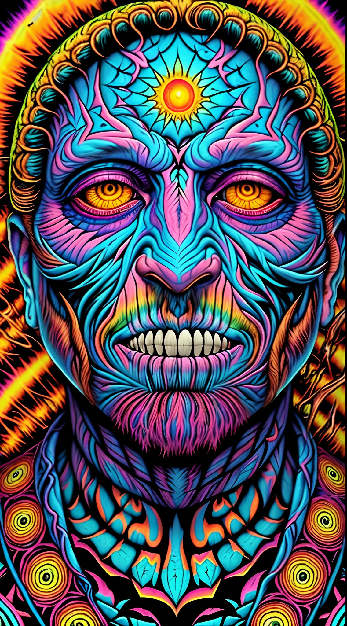 a close up of a face with a weird looking face, dan mumford and alex grey style, shamanic dmt horror art, scary color art in 4 k, scary detailed art in color, anger. hyper detailed, dmt!!!!!!!!, detailed 4k horror artwork, ( ( ( ( ( dan mumford ) ) ) ) ), psytrance and giger