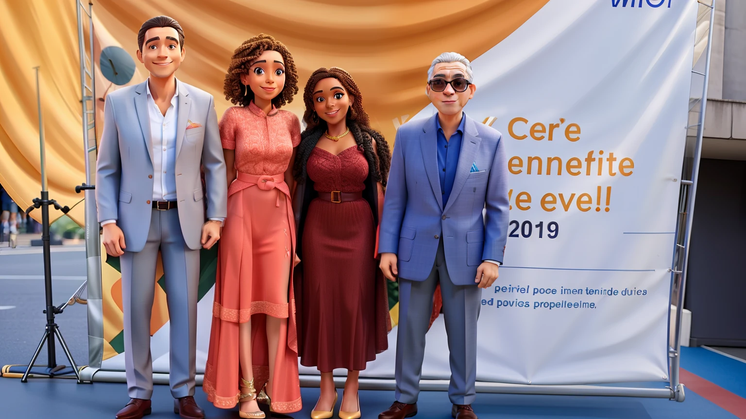 Several people in front of a banner with a man and a woman, Directed by: CeFerí Olivé, Directed by: Willian Murai, sao paulo, inspired by Ceferí Olivé, tomada em 2 0 2 0, In Sao Paulo, Directed by: Herbert MacNair, Directed by: Nandor Soldier, 2019, 2 0 1 9