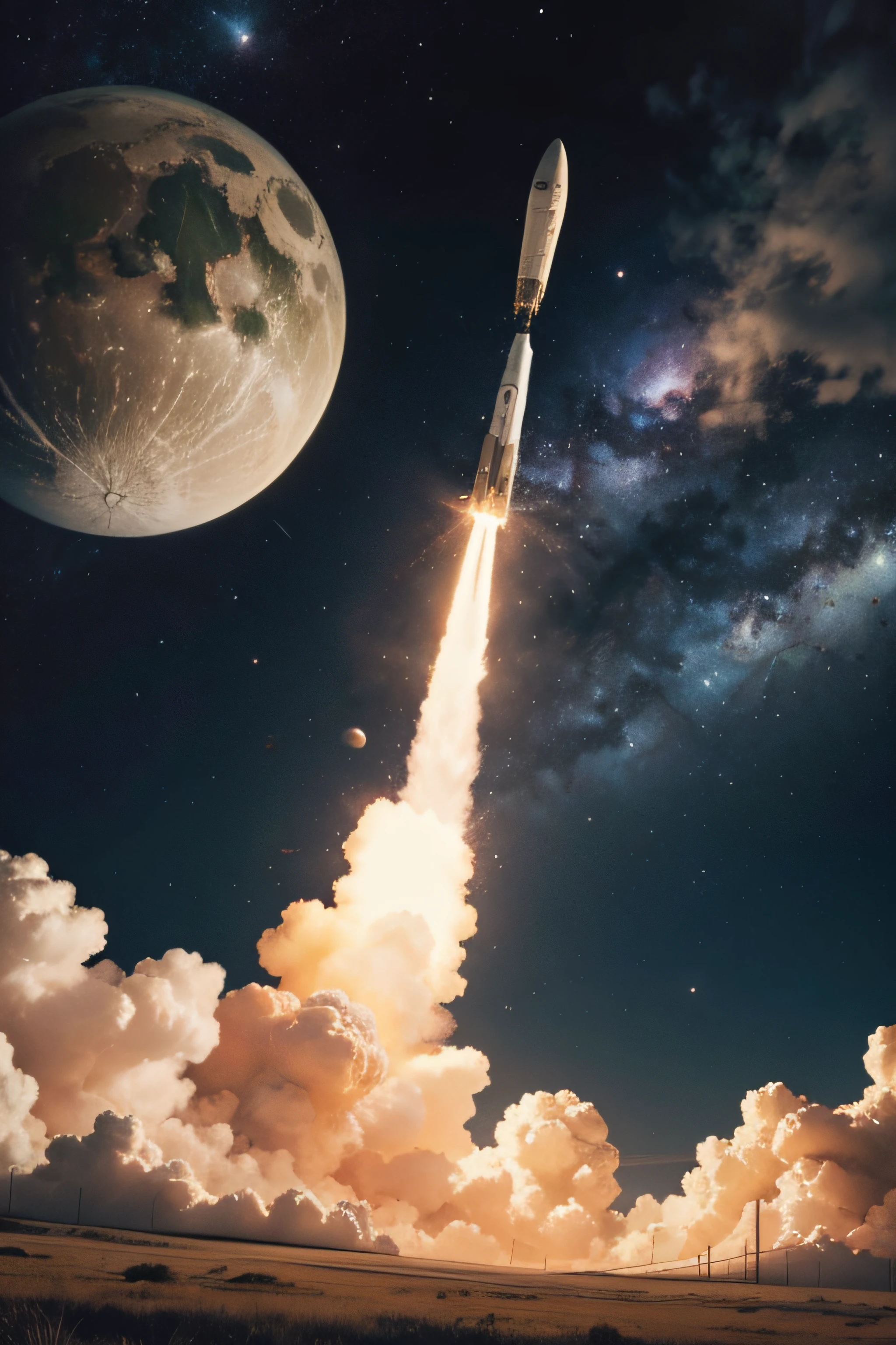 Vintage Space Launch, Anos 1960 com a palavra 'RASA' no foguete