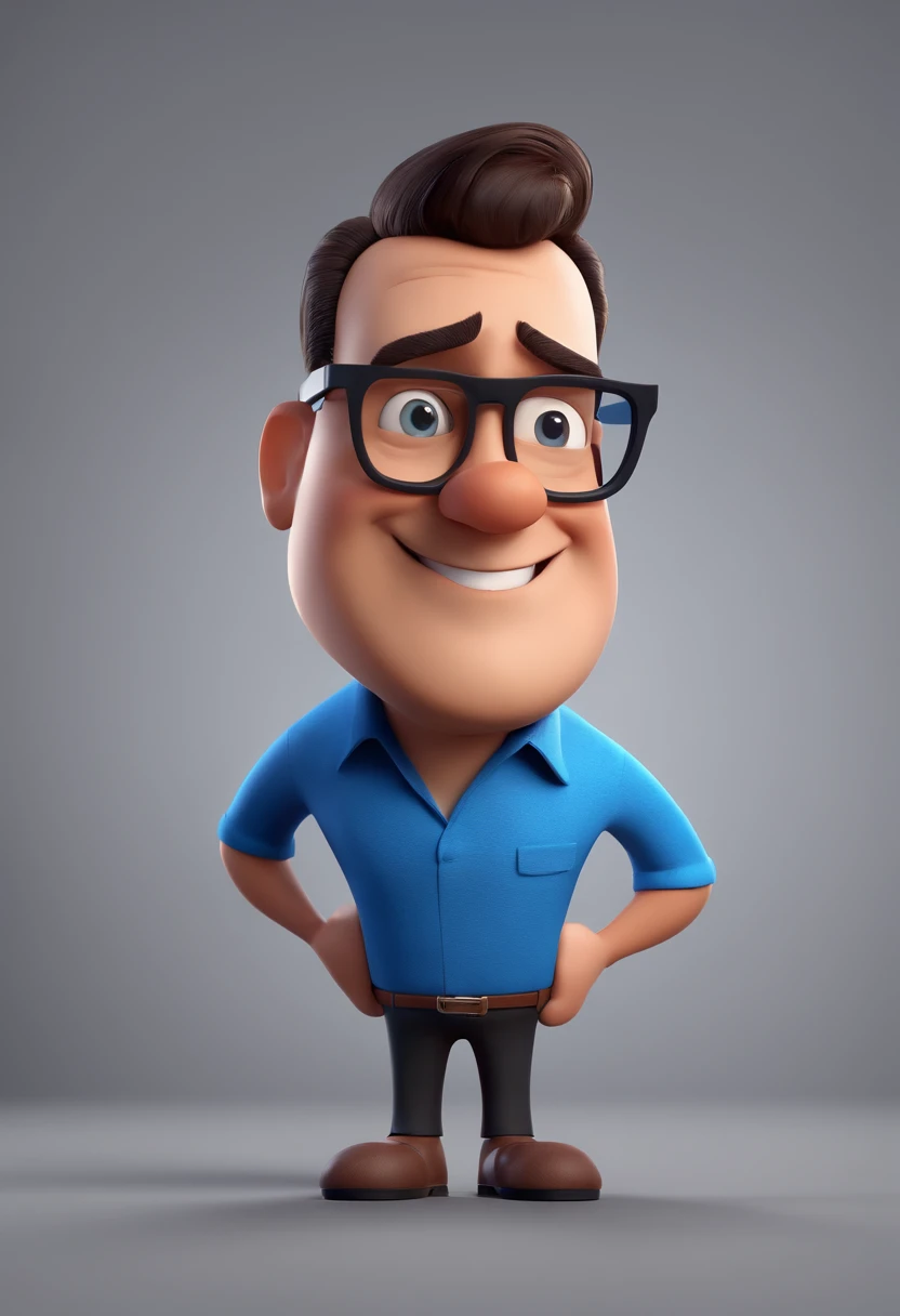 Cartoon character of a man with black glasses and a blue shirt, animation character, Caractere estilizado, animation style rendering, 3D estilizado, Arnold Maya render, 3 d render stylized, toon render keyshot, Personagem 3D, Personagem 3D, 3d rendering stylized, 3 d character render, personagem de desenho animado, Personagem de close up, Pose de personagem, (Estilo Pixar) (master part:1.2) (Bokeh) (best quality) (pele detalhada) (textura detalhada) (8k) (argila) (Cinematic lighting) (foco nítido