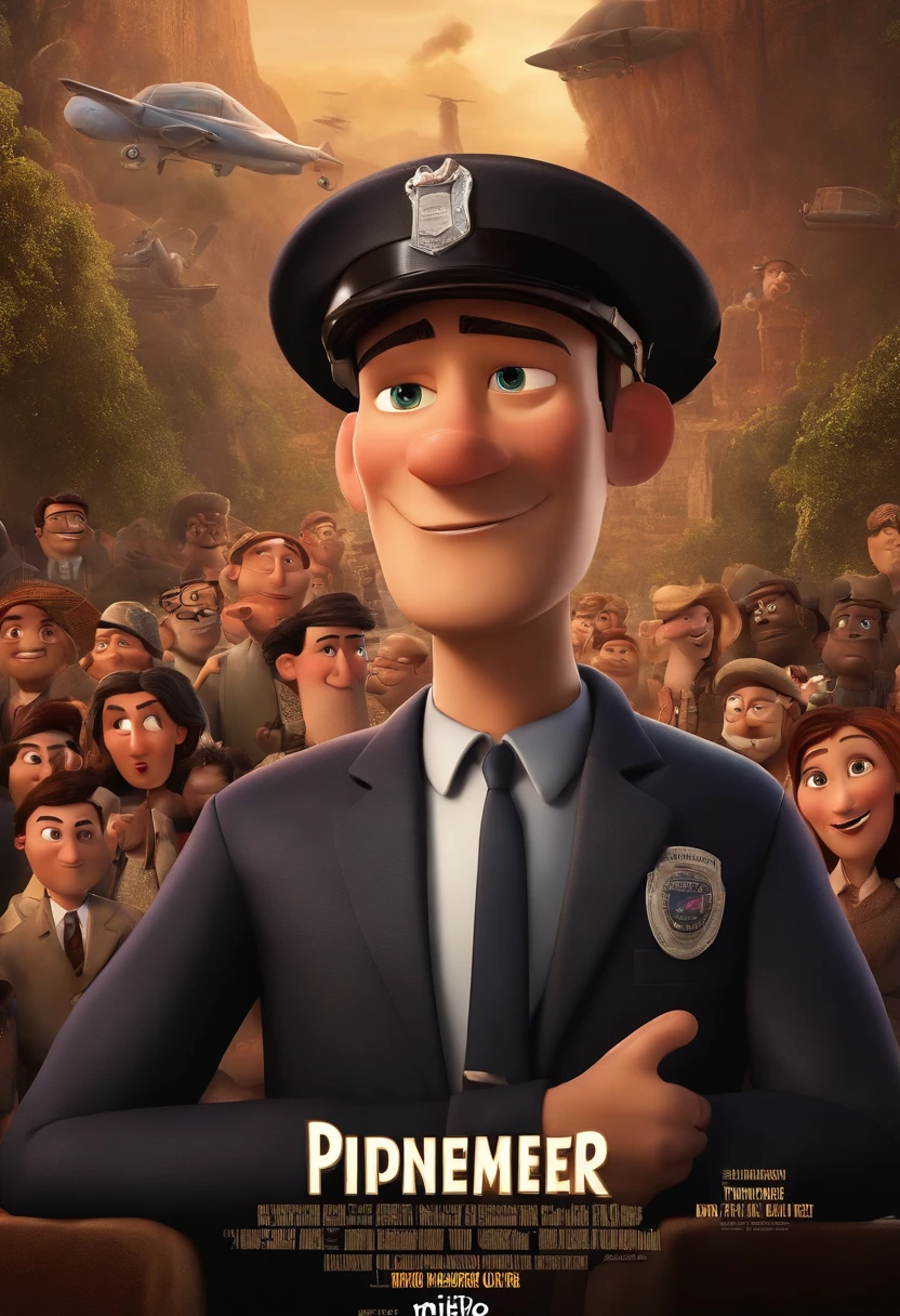 filme Oppenheimer 2023 estilo filmes Pixar, Com nome "Vitor.", poster, with credits