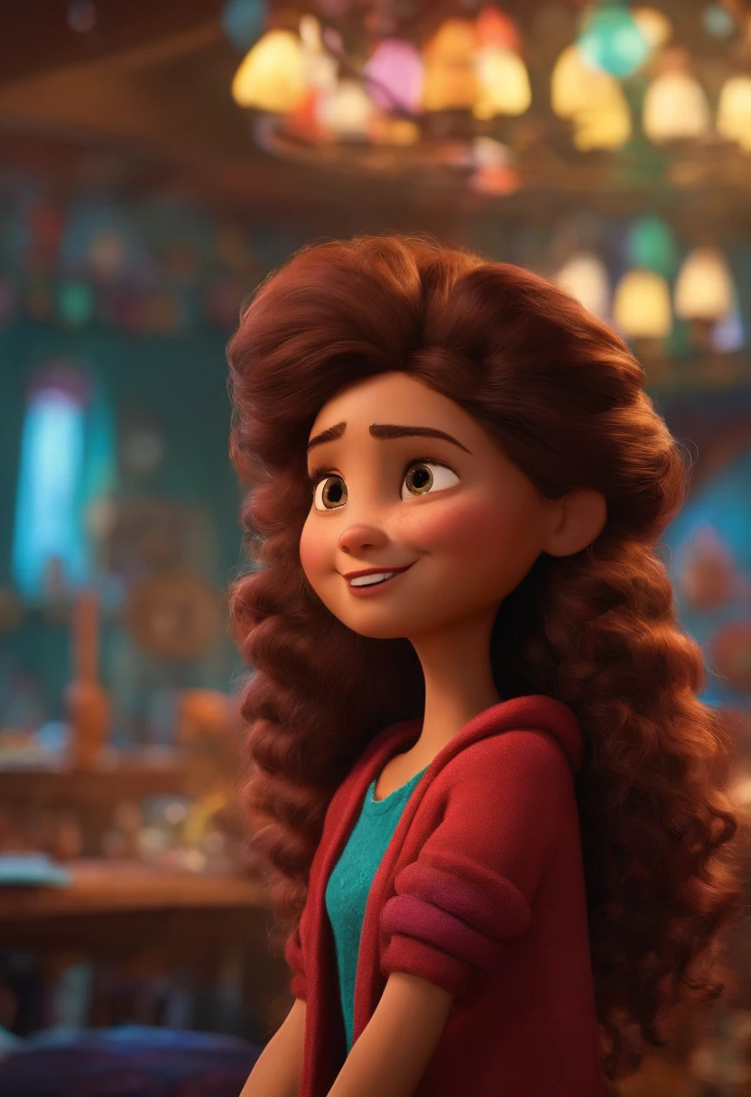 Criar um personagem no estilo pixar dentro de um jaleco. personagem morena cabelos loiros