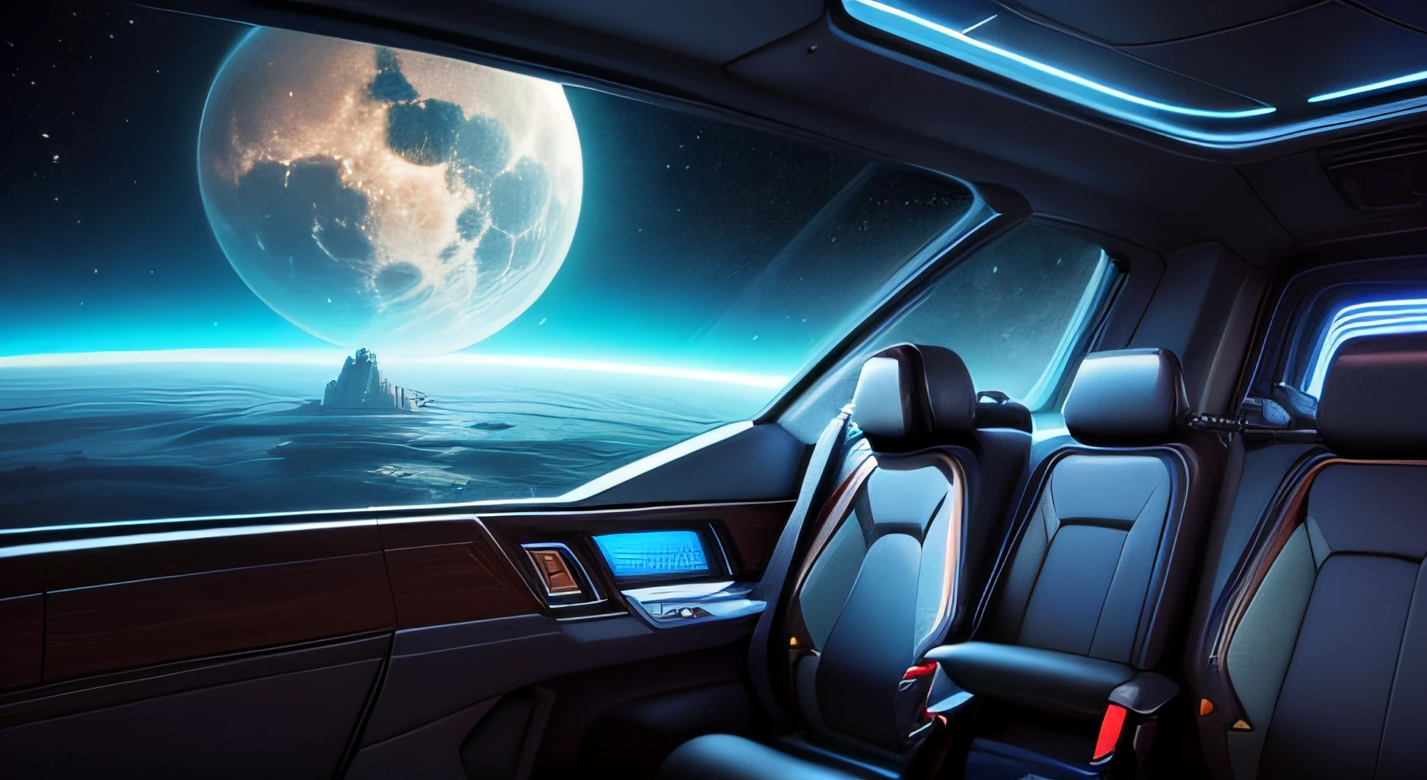 estou no interior de uma uma nave espacial, olhando pela janela vejo um planeta hostil lindo e desconhecido, epic scene