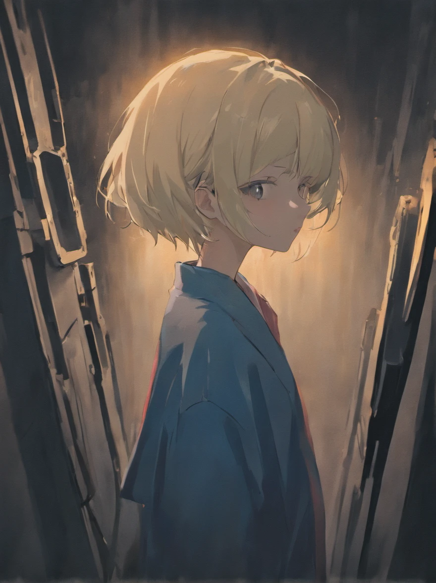 Kentaro Miura's portait illustration, sad girl, in room, white short hair, ear piercing, gothic style, sad, lost look, at night, alone dark tones, strong shadows, beautiful, masterpiece, conveys sadness, black background,bad-girl, mature female, anime style, neon colors, High contrast, Global Illumination lighting, Dynamic Lighting