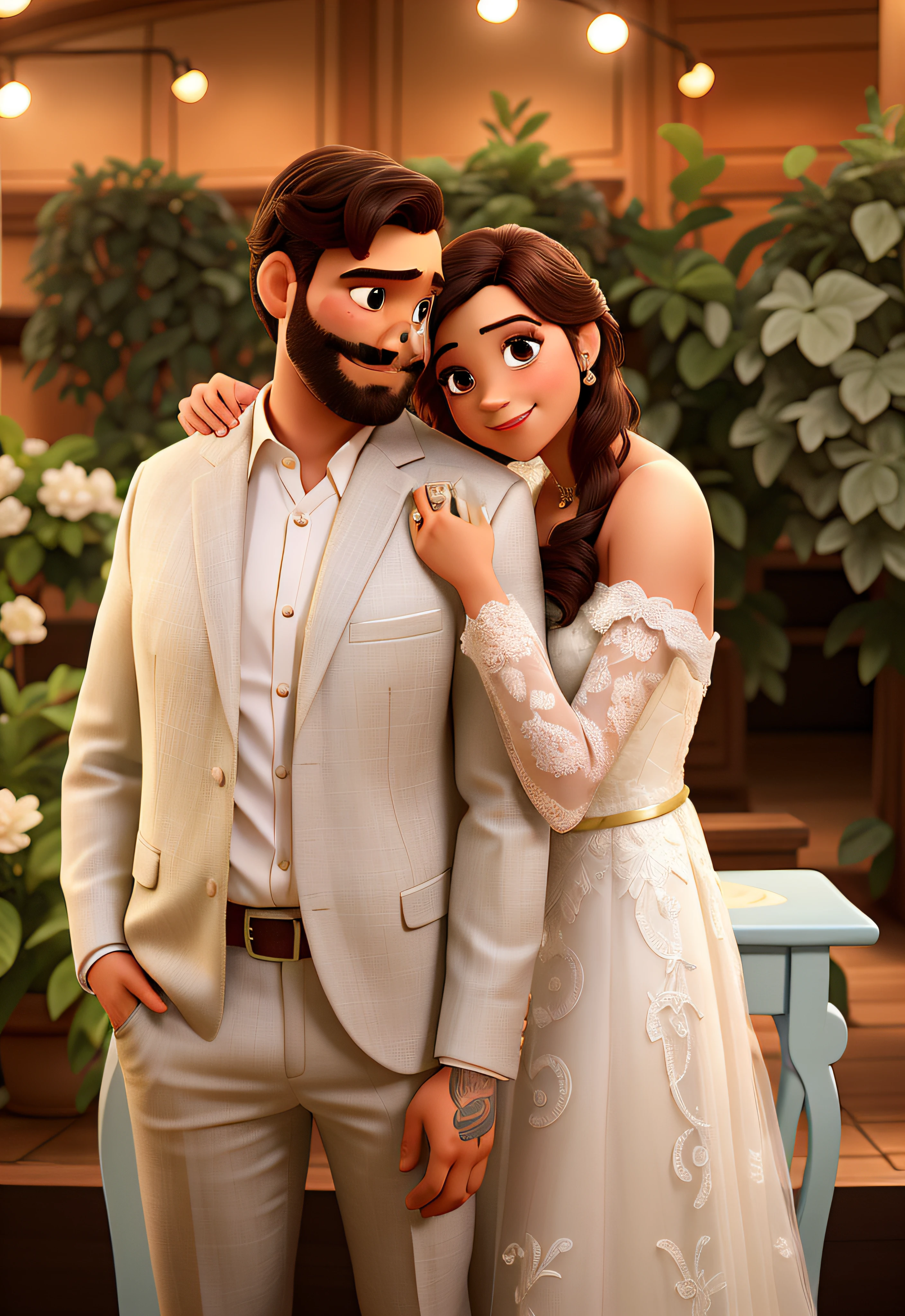 Homem de terno e mulher de vestido de noiva, apaixonados, Disney pixar |