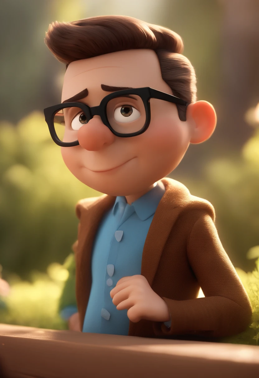 Cartoon character of a man with black glasses and a blue shirt, animation character, Caractere estilizado, animation style rendering, 3D estilizado, Arnold Maya render, 3 d render stylized, toon render keyshot, Personagem 3D, Personagem 3D, 3d rendering stylized, 3 d character render, personagem de desenho animado, Personagem de close up, Pose de personagem,  (Estilo Pixar) (master part:1.2) (Bokeh) (best quality) (pele detalhada) (textura detalhada) (8k) (argila) (Cinematic lighting) (foco nítido