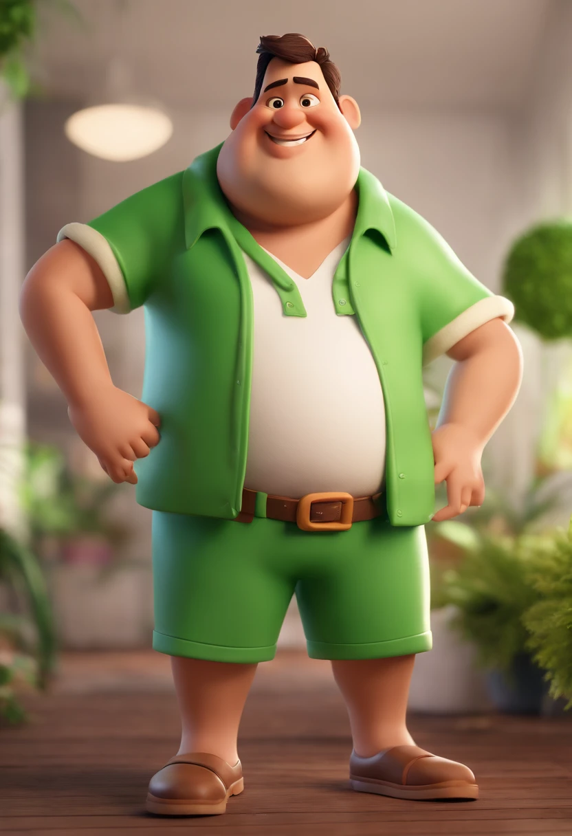 Cartoon character of a happy fat japanese man with a white shirt with green sleeve, animation character, green light, ESG, solar energy, animation style rendering, 3D style, Arnold Maya render, 3 d render stylized, toon render keyshot, Personagem 3D, Personagem 3D, 3d rendering stylized, 3 d character render, personagem de desenho animado, Personagem de close up, Pose de personagem, (Estilo Pixar) (master part:1.2) (Bokeh) (best quality) (pele detalhada) (textura detalhada) (8k) (argila) (Cinematic lighting) (foco nítido)