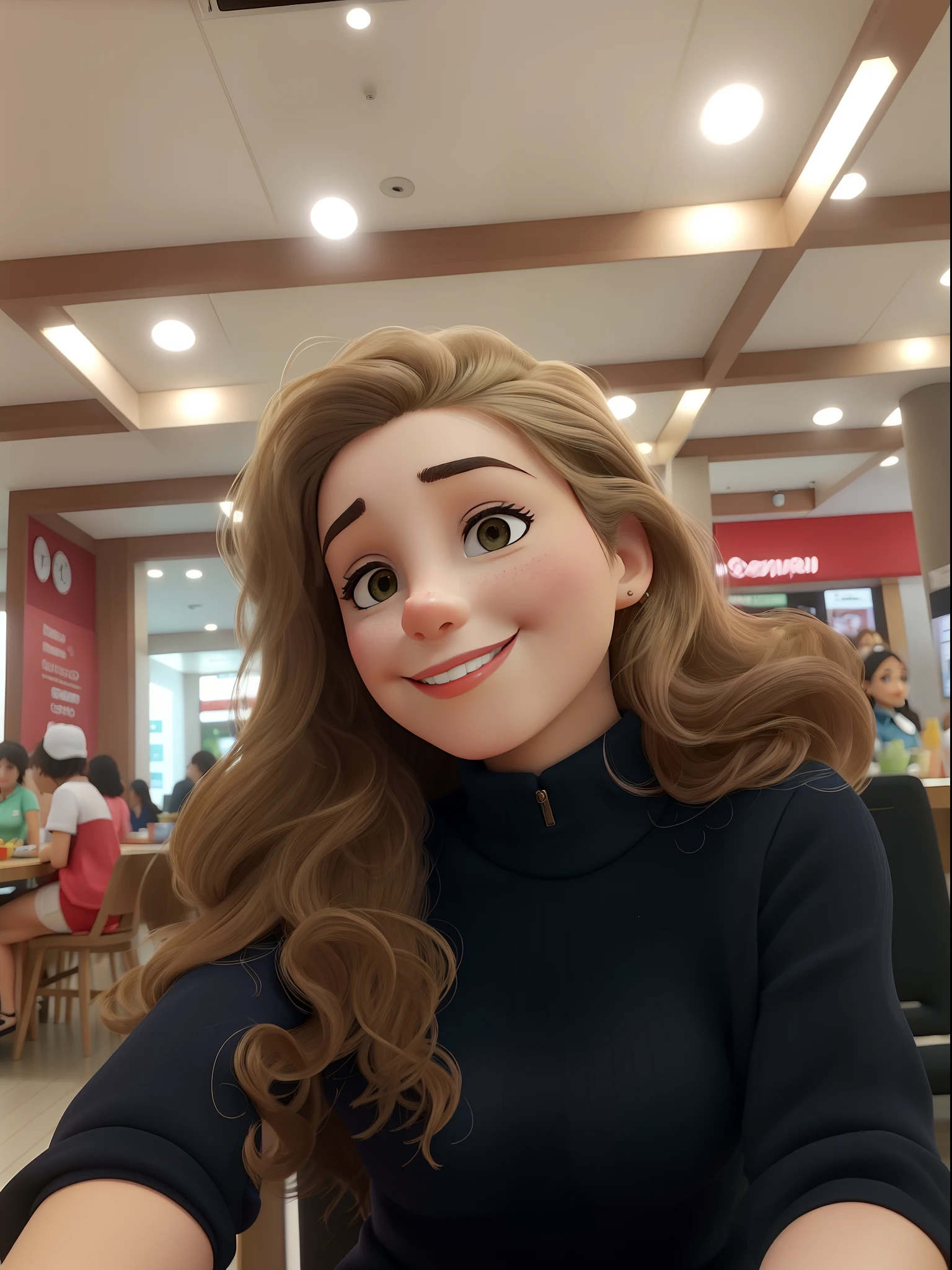 there is a woman sitting at a table with a plate of food, foto de baixa qualidade, foto da mulher jovem, 3 0 anos de idade mulher, Mulher de 30 anos, em um shopping, taken in the early 2020s, em torno de 1 9 anos, cerca de 20 yo, ligeiramente sorridente, selfie de uma jovem mulher, imagem de qualidade muito baixa