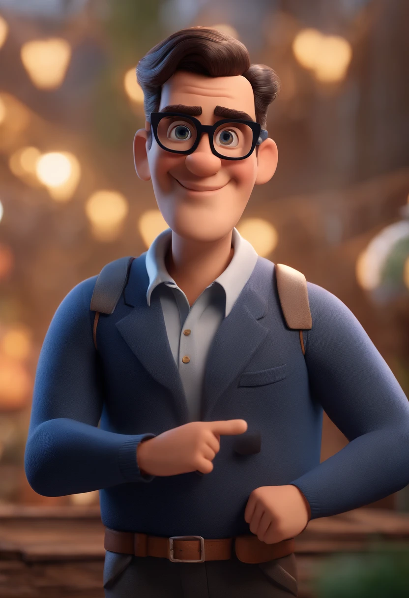 Cartoon character of a man with black glasses and a blue shirt, animation character, Caractere estilizado, animation style rendering, 3D estilizado, Arnold Maya render, 3 d render stylized, toon render keyshot, Personagem 3D, Personagem 3D, 3d rendering stylized, 3 d character render, personagem de desenho animado, Personagem de close up, Pose de personagem,  (Estilo Pixar) (master part:1.2) (Bokeh) (best quality) (pele detalhada) (textura detalhada) (8k) (argila) (Cinematic lighting) (foco nítido