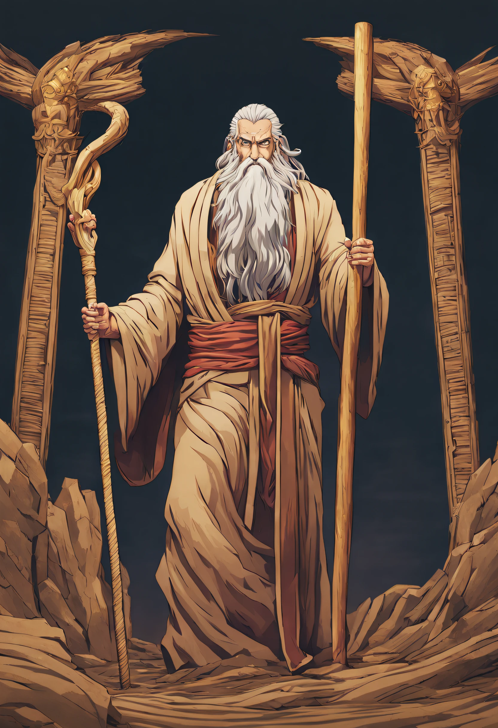 A Stunning Image Reveals the Rod of Moses, A simple piece of wood, se contorcendo e se transformando em uma majestosa cobra, um testemunho do poder divino e milagroso. imagem estilo anime
