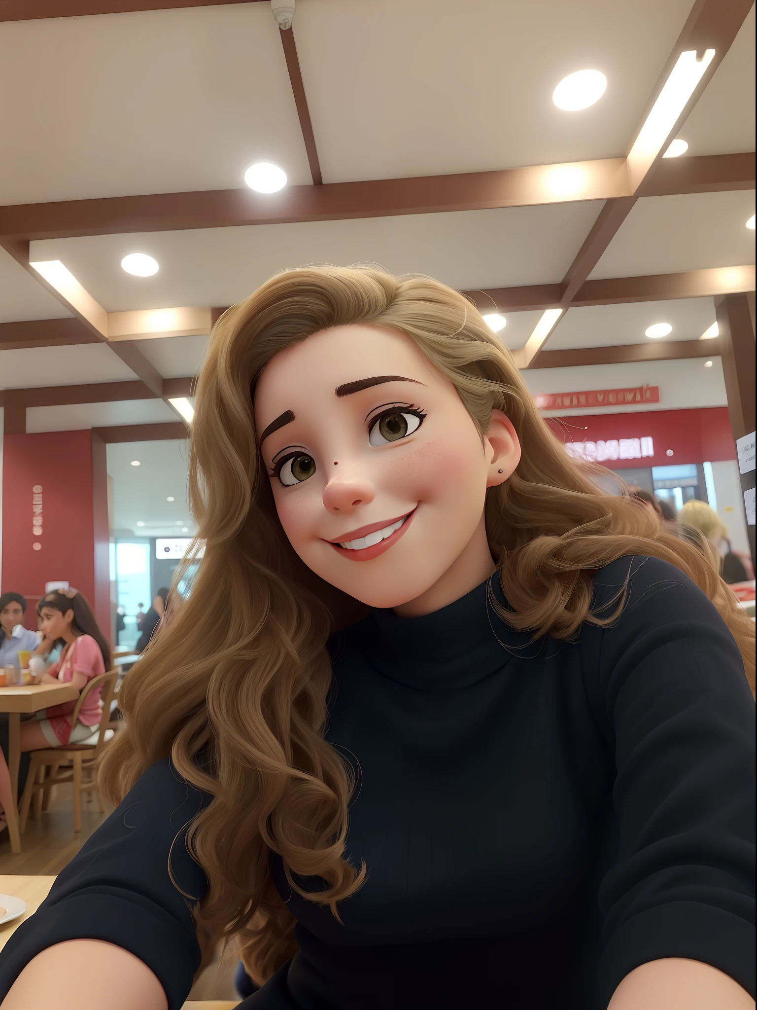 there is a woman sitting at a table with a plate of food, foto de baixa qualidade, foto da mulher jovem, 3 0 anos de idade mulher, Mulher de 30 anos, em um shopping, taken in the early 2020s, em torno de 1 9 anos, cerca de 20 yo, ligeiramente sorridente, selfie de uma jovem mulher, imagem de qualidade muito baixa