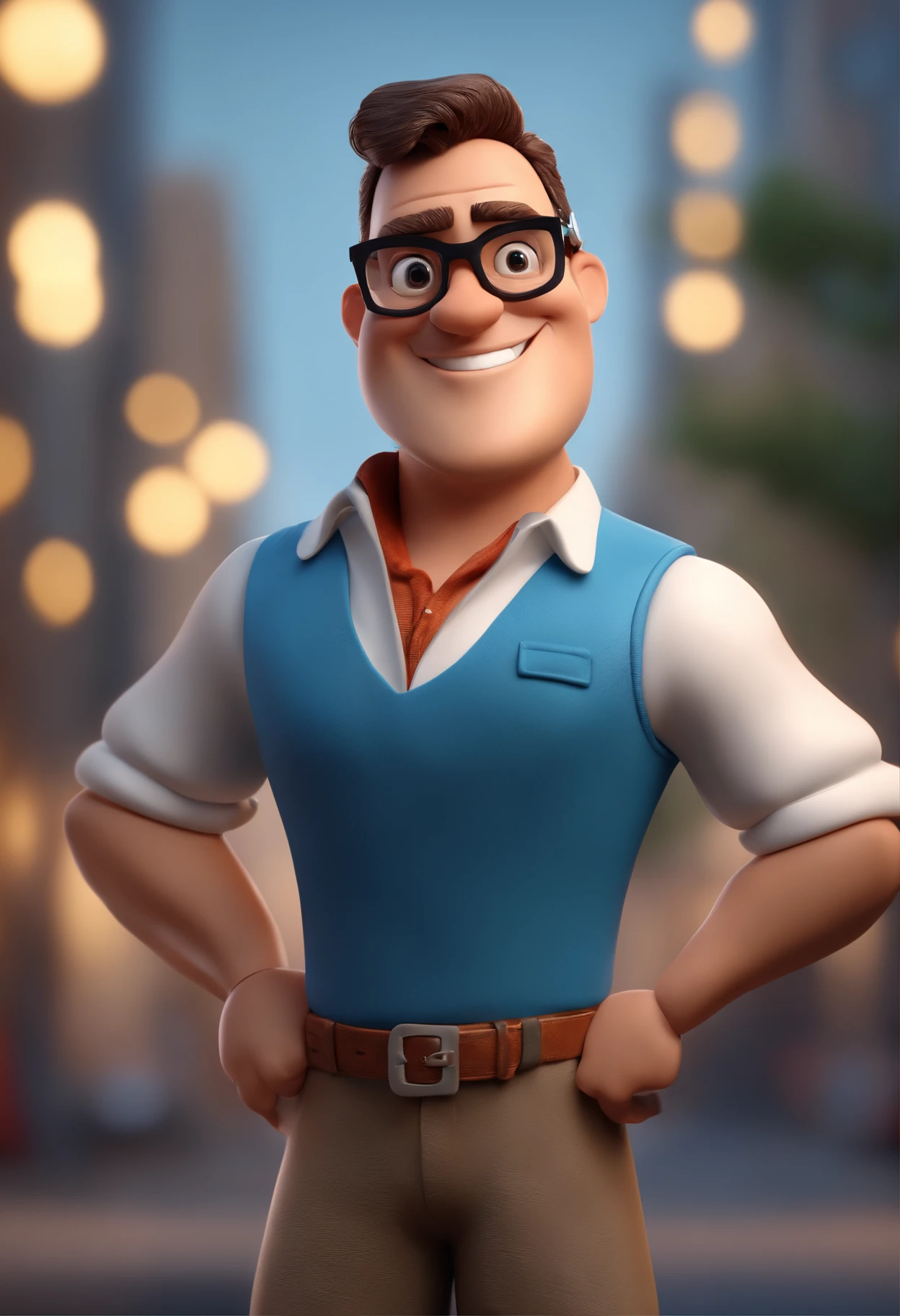 Cartoon character of a man with black glasses and a blue shirt, animation character, Caractere estilizado, animation style rendering, 3D estilizado, Arnold Maya render, 3 d render stylized, toon render keyshot, Personagem 3D, Personagem 3D, 3d rendering stylized, 3 d character render, personagem de desenho animado, Personagem de close up, Pose de personagem, (Estilo Pixar) (master part:1.2) (Bokeh) (best quality) (pele detalhada) (textura detalhada) (8k) (argila) (Cinematic lighting) (foco nítido