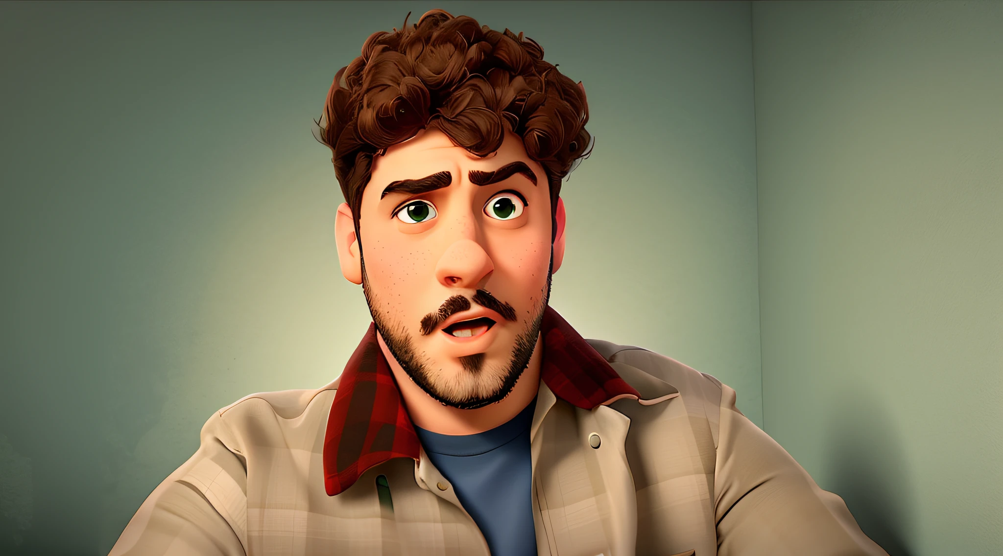 Man with beard and shirt is making face, h3h3, Vinny de Vinhinha, youtuber brasileiro, tela verde, Retrato VFX altamente detalhado, foto retrato suave 8 k, youtuber, His name is by ven, halfbody headshot, looking defiantly at the camera, Retrato tirado 8 K, estilo pixar