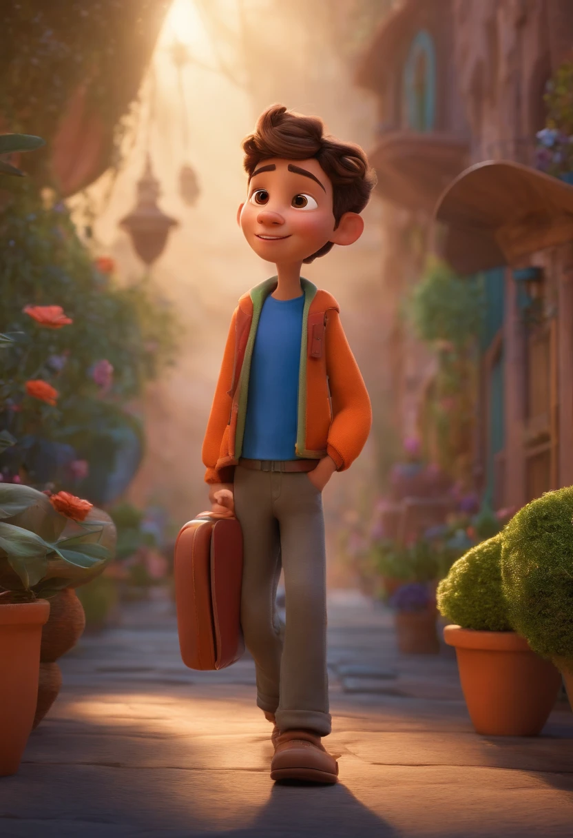 Um arquiteto de sonhos futurista, mas realista, inspired by Pixar animation, de perto. The character takes center stage with captivating facial expressions, oferecendo um toque de irrealidade.