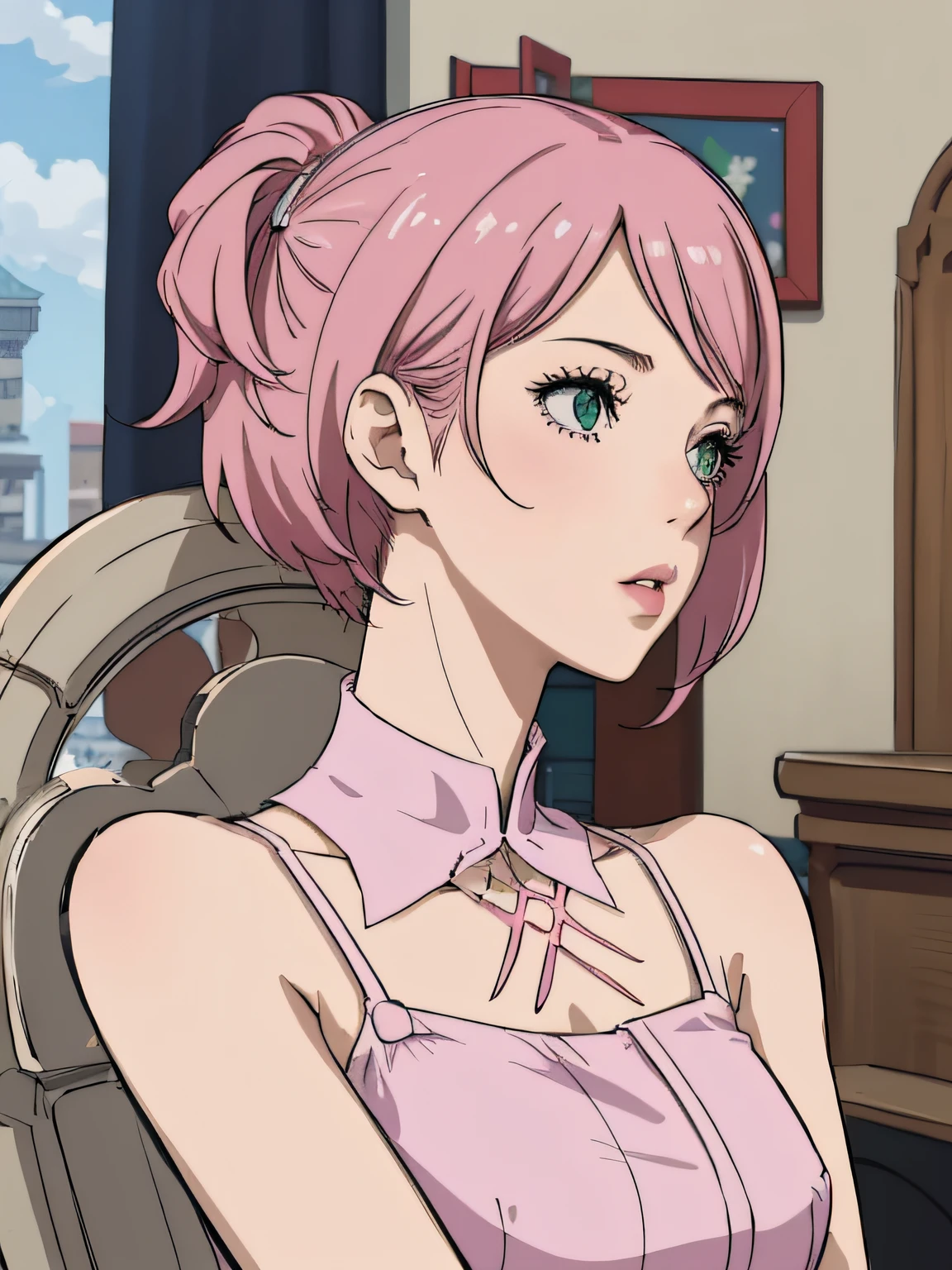 Alisa bosconovitch, melhor qualidade, contemporary, estilo plano, minimalismo, Green Eyes Flat Illustration, cabelo rosa, cabelo curto, cabelos multicoloridos, Camisa Preta, mechanical wings, Head Portrait Close-U, peito pontudo, decote, super decote, middlebreasts, Tekken,cabelo rosa pastel, 1girl, em quimono, hand-painted,Desenho de linha sem cor, colorida do yandere pastel, Tekken, Super cute pink hair girl with gothic makeup on the side, com roupa de empregada,figura esbelta,robusto,He sat on the floor,Vestido com roupas de empregada rosa e branco,cabelos muito curtos,com orelhas de gato,quadratic element,, kawaii cor-de-rosa na roupa da era de 1910, Alisa Bosconovich pink lips, no estilo da paleta de cores suave aurorapunk, an anime illustration of his face, gifs animados, hand drawn animation, charming sketches, suave e brilhante, romantismo nebuloso, Estilo Superflat, fundo branco - ar 1:1 - niji 5 - estilo expressivo --s 50 ,Pink kawaii girl in the era of 1920s clothesPink eagles, vestindo uma camisa branca brilhante, no estilo da paleta de cores suave aurorapunk, an anime illustration of his face, gifs animados, hand drawn animation, charming sketches, suave e brilhante, romantismo nebuloso, Estilo Superflat, fundo branco - ar 1:1 - niji 5 - estilo expressivo --s 50, Absurdo, Alto, ultra detalhados, (1girl:1.3), quebrar , Crie uma imagem com uma bela caligrafia