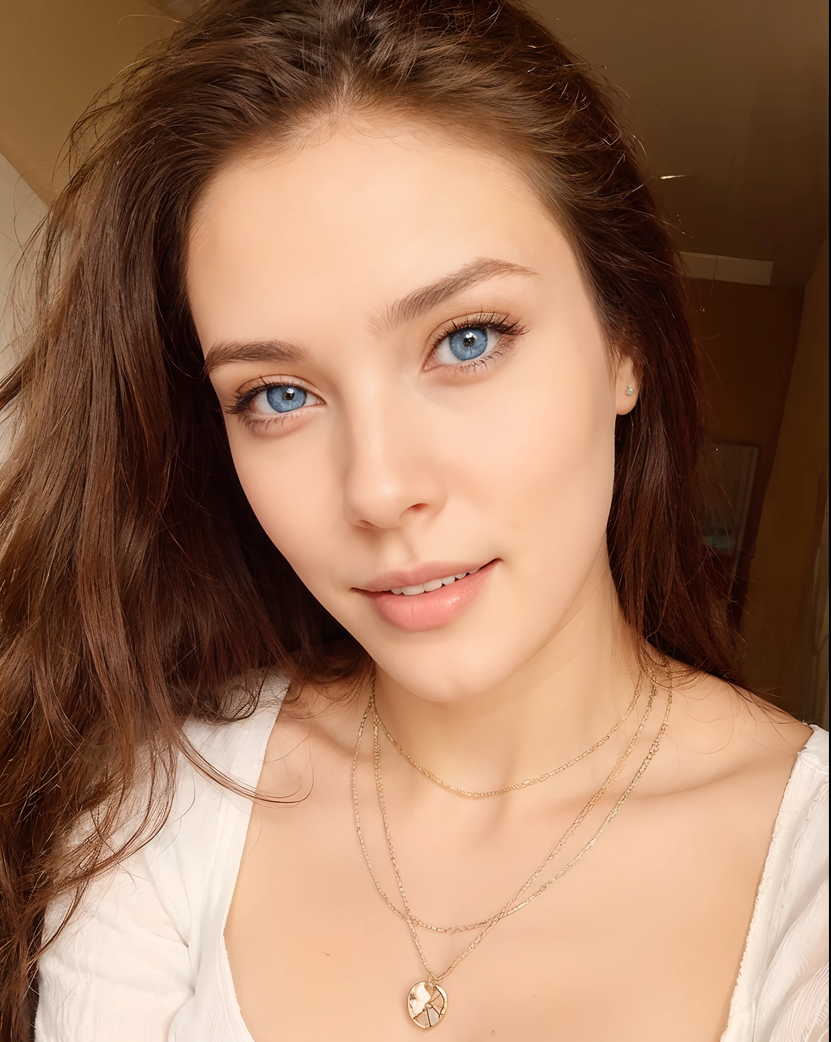 young girl, 23 years oldu, blue eyes, pretty smile