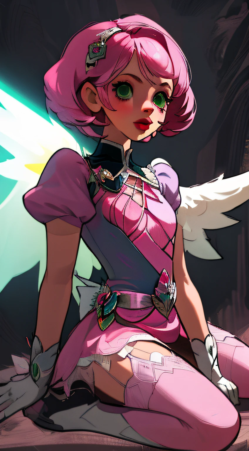 Alisa bosconovitch, melhor qualidade, contemporary, estilo plano, minimalismo, Green Eyes Flat Illustration, cabelo rosa, cabelo curto, cabelos multicoloridos, Camisa Preta, mechanical wings, Head Portrait Close-U, peito pontudo, decote, super decote, middlebreasts, Tekken，cabelo rosa pastel, 1girl, em quimono, hand-painted，Desenho de linha sem cor, colorida do yandere pastel, Tekken, Super cute pink hair girl with gothic makeup on the side, com roupa de empregada，figura esbelta，robusto，He sat on the floor，Vestido com roupas de empregada rosa e branco，cabelos muito curtos，com orelhas de gato，quadratic element，, kawaii cor-de-rosa na roupa da era de 1910, Alisa Bosconovich pink lips, no estilo da paleta de cores suave aurorapunk, an anime illustration of his face, gifs animados, hand drawn animation, charming sketches, suave e brilhante, romantismo nebuloso, Estilo Superflat, fundo branco - ar 1:1 - niji 5 - estilo expressivo --s 50 ,Pink kawaii girl in the era of 1920s clothesPink eagles, vestindo uma camisa branca brilhante, no estilo da paleta de cores suave aurorapunk, an anime illustration of his face, gifs animados, hand drawn animation, charming sketches, suave e brilhante, romantismo nebuloso, Estilo Superflat, fundo branco - ar 1:1 - niji 5 - estilo expressivo --s 50, Absurdo, Alto, ultra detalhados, (1girl:1.3), quebrar , Crie uma imagem com uma bela caligrafia