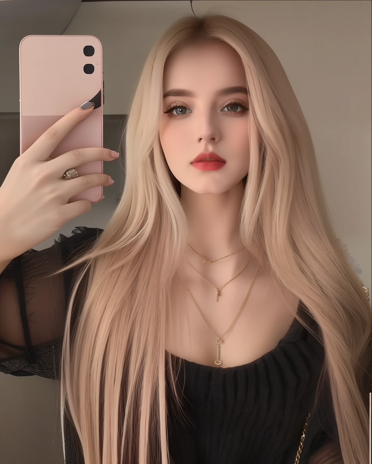 Mulher loira tirando uma selfie em um espelho com um celular, 18 anos, 19-year-old girl, longos cabelos loiros e olhos grandes, longos cabelos loiros e olhos grandes, com longos cabelos loiros, Anna Nikonova aka Newmilky, 1 6 anos, menina loira bonita, namorada russa, ava max, com cabelos longos e olhos penetrantes