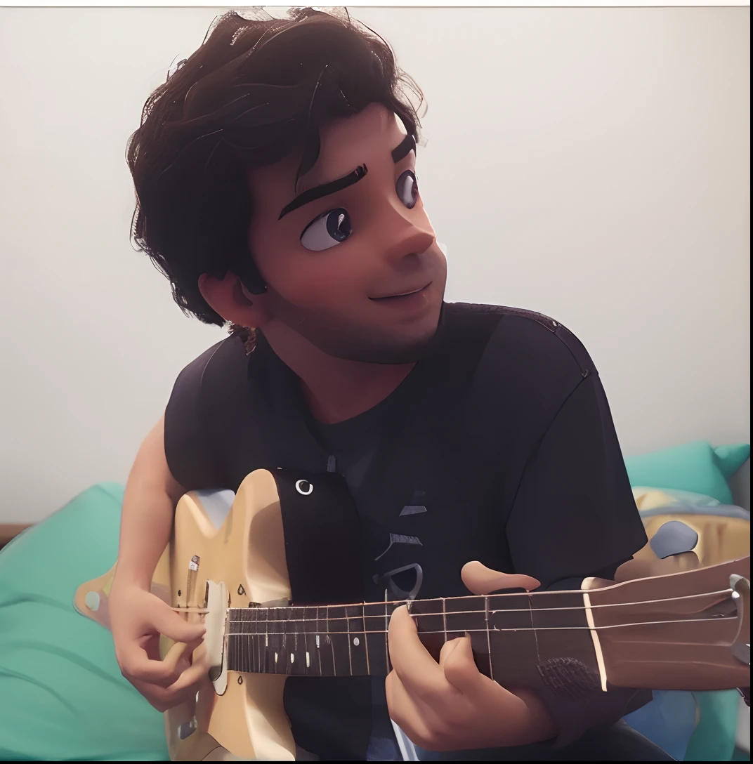 Guitarrista tocando guitarra no estilo Disney pixar melhor qualidade