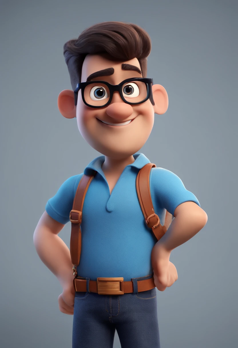 Cartoon character of a man with black glasses and a blue shirt, animation character, Caractere estilizado, animation style rendering, 3D estilizado, Arnold Maya render, 3 d render stylized, toon render keyshot, Personagem 3D, Personagem 3D, 3d rendering stylized, 3 d character render, personagem de desenho animado, Personagem de close up, Pose de personagem,  (Estilo Pixar) (master part:1.2) (Bokeh) (best quality) (pele detalhada) (textura detalhada) (8k) (argila) (Cinematic lighting) (foco nítido