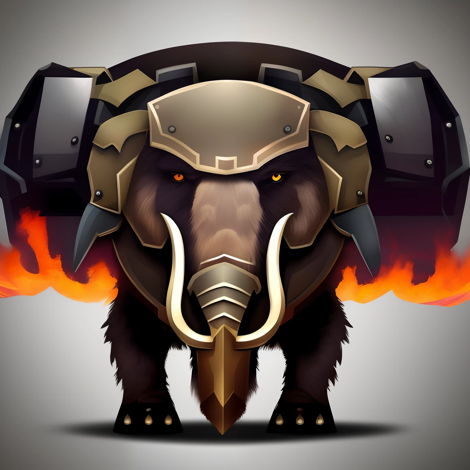 logo with a fat tactical mammoth in fun style wearing a military helmet with night vision goggles and wearing a gray t-shirt with a plain dark background + no vest + no gun + no text + no gun + no tactical plate