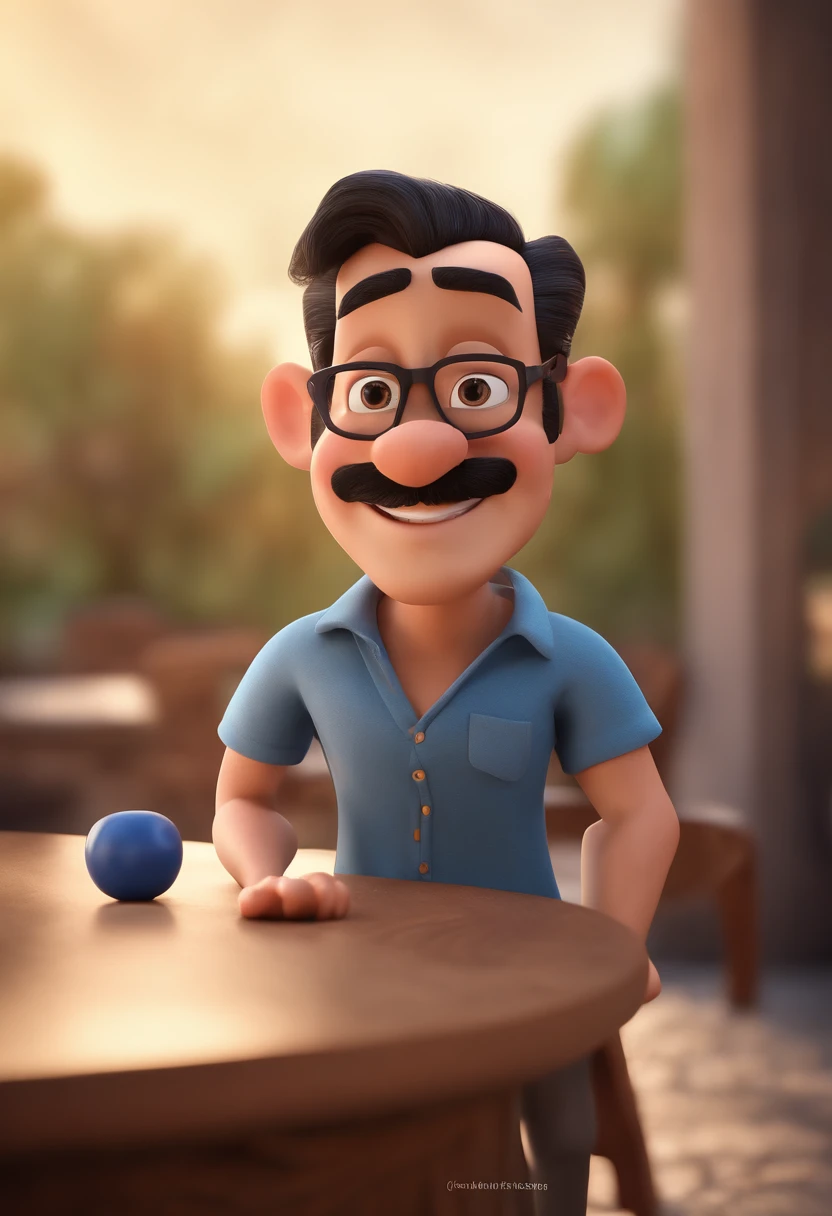 Cartoon character of a man with black glasses and a blue shirt, animation character, Caractere estilizado, animation style rendering, 3D estilizado, Arnold Maya render, 3 d render stylized, toon render keyshot, Personagem 3D, Personagem 3D, 3d rendering stylized, 3 d character render, personagem de desenho animado, Personagem de close up, Pose de personagem,  (Estilo Pixar) (master part:1.2) (Bokeh) (best quality) (pele detalhada) (textura detalhada) (8k) (argila) (Cinematic lighting) (foco nítido