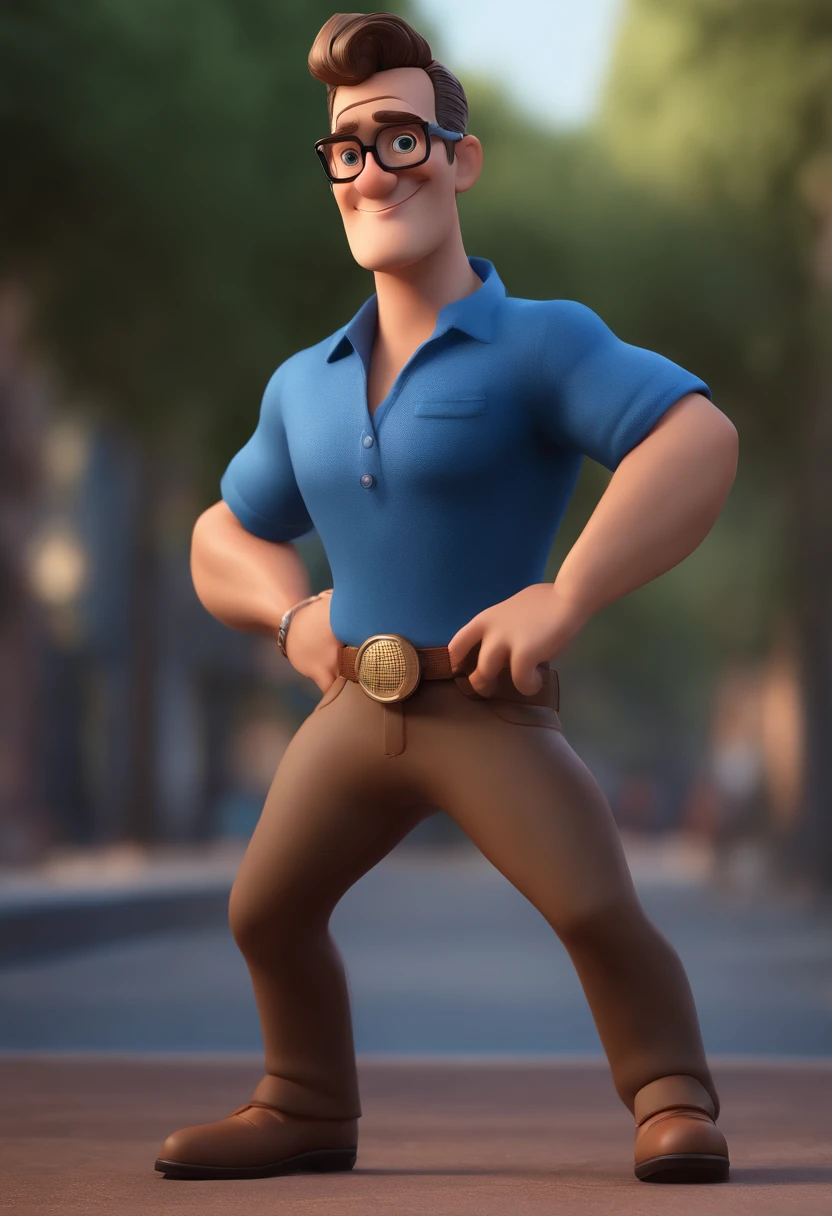 Cartoon character of a man with black glasses and a blue shirt, animation character, Caractere estilizado, animation style rendering, 3D estilizado, Arnold Maya render, 3 d render stylized, toon render keyshot, Personagem 3D, Personagem 3D, 3d rendering stylized, 3 d character render, personagem de desenho animado, Personagem de close up, Pose de personagem, (Estilo Pixar) (master part:1.2) (Bokeh) (best quality) (pele detalhada) (textura detalhada) (8k) (argila) (Cinematic lighting) (foco nítido