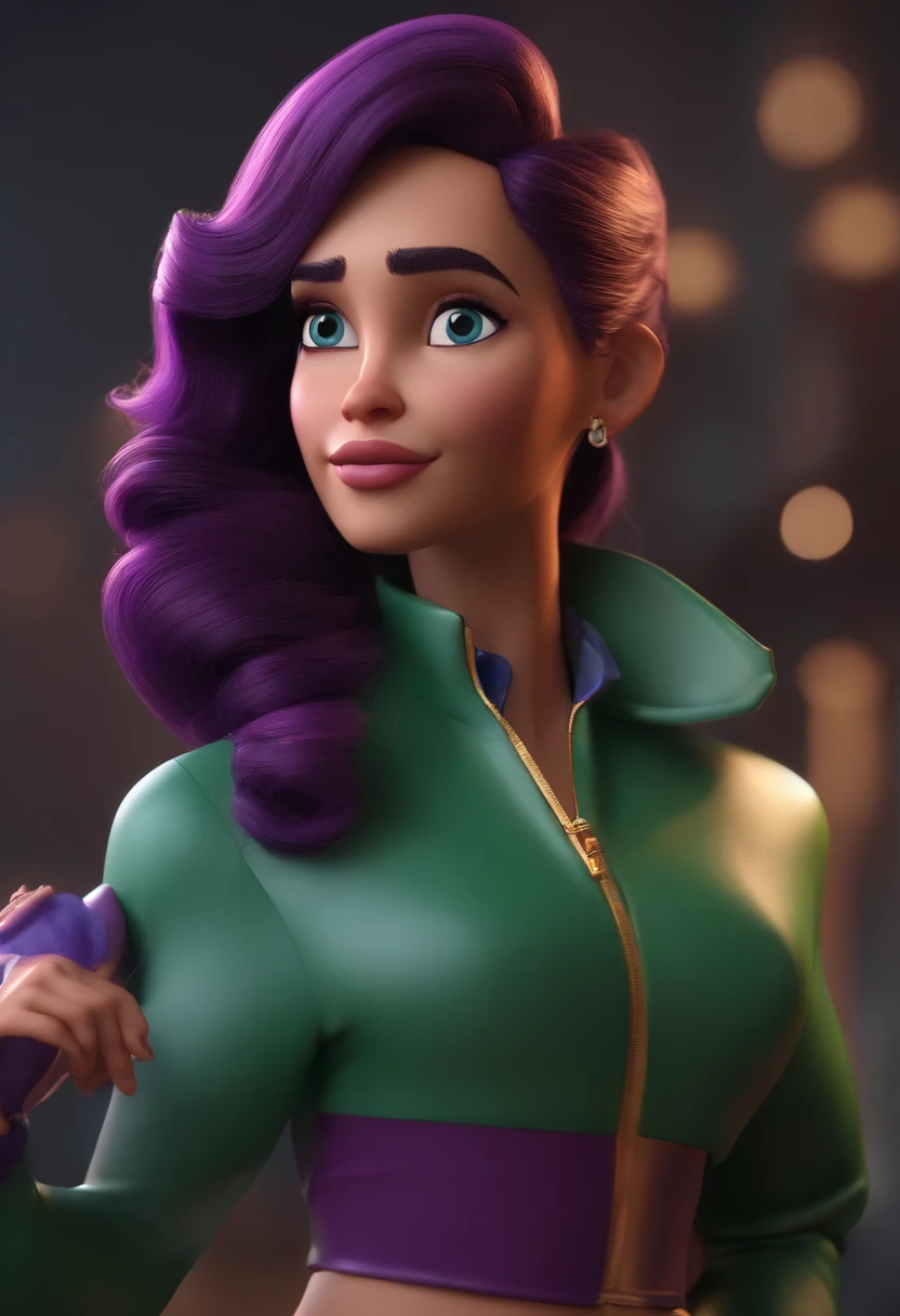 personagem dos desenhos animados de uma mulher com um terno roxo, purple pants, animation character, Caractere estilizado, animation style rendering, 3D estilizado, Arnold Maya render, 3 d render stylized, toon render keyshot, Personagem 3D, Personagem 3D, 3d rendering stylized, 3 d character render, personagem de desenho animado, Personagem de close up, Pose de personagem,  (Estilo Pixar) (master part:1.2) (Bokeh) (best quality) (pele detalhada) (textura detalhada) (8k) (argila) (Cinematic lighting) (foco nítido