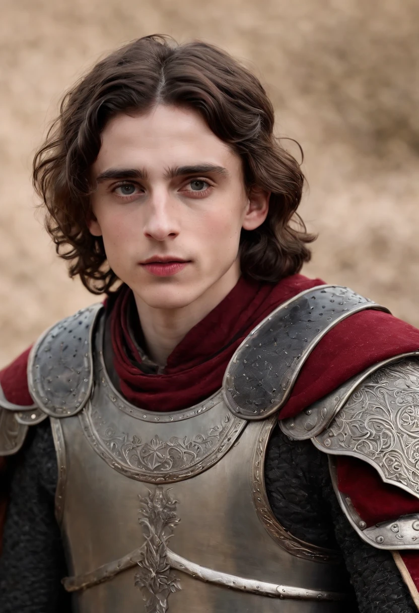 Timothee Chalamet, targaryen prince, red and black armor, medieval, ultra realistic, game of thrones