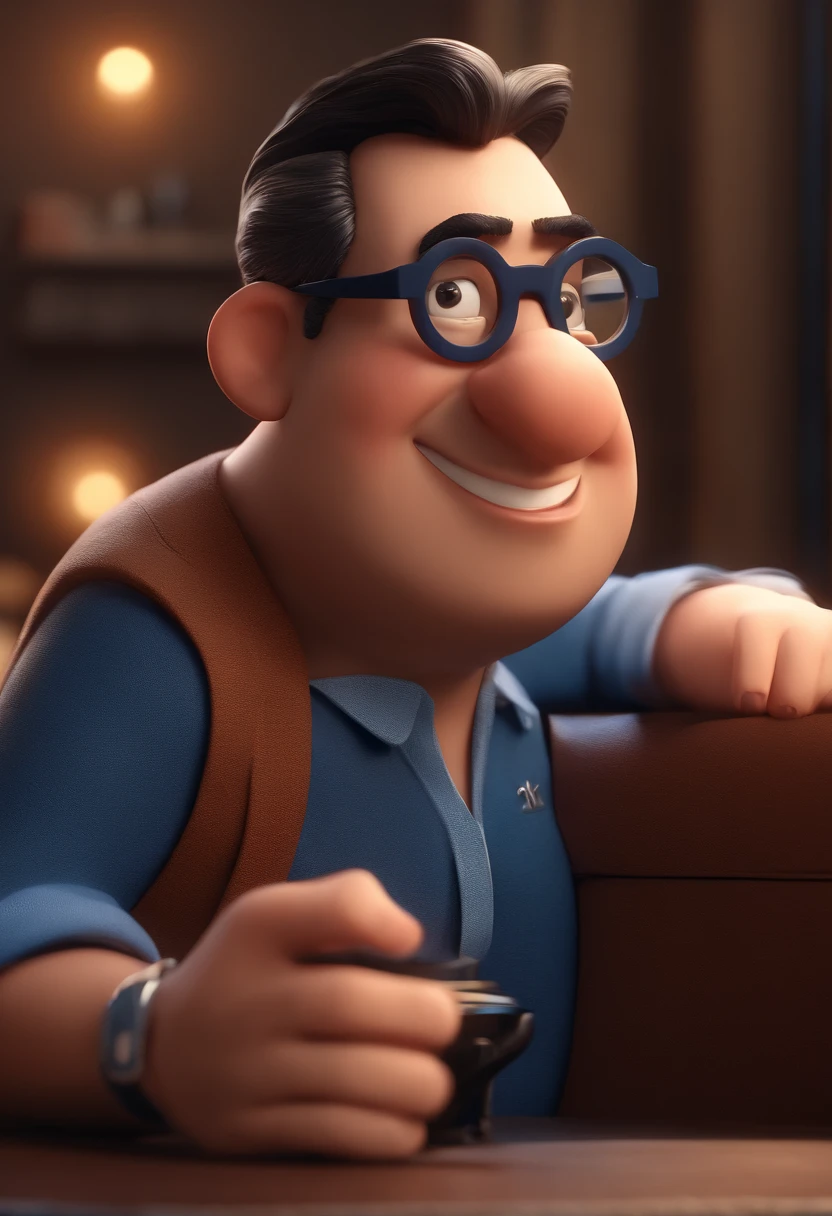 Cartoon character of a man with black glasses and a blue shirt, animation character, Caractere estilizado, animation style rendering, 3D estilizado, Arnold Maya render, 3 d render stylized, toon render keyshot, Personagem 3D, Personagem 3D, 3d rendering stylized, 3 d character render, personagem de desenho animado, Personagem de close up, Pose de personagem, (Estilo Pixar) (master part:1.2) (Bokeh) (best quality) (pele detalhada) (textura detalhada) (8k) (argila) (Cinematic lighting) (foco nítido