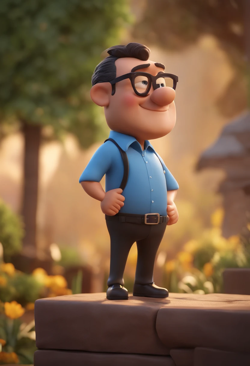 Cartoon character of a man with black glasses and a blue shirt, animation character, Caractere estilizado, animation style rendering, 3D estilizado, Arnold Maya render, 3 d render stylized, toon render keyshot, Personagem 3D, Personagem 3D, 3d rendering stylized, 3 d character render, personagem de desenho animado, Personagem de close up, Pose de personagem, (Estilo Pixar) (master part:1.2) (Bokeh) (best quality) (pele detalhada) (textura detalhada) (8k) (argila) (Cinematic lighting) (foco nítido