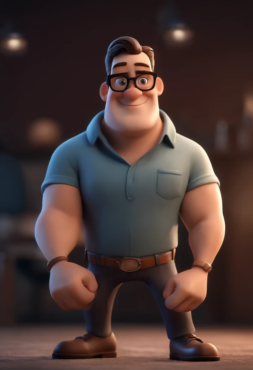 Cartoon character of a man with black glasses and a blue shirt, animation character, Caractere estilizado, animation style rendering, 3D estilizado, Arnold Maya render, 3 d render stylized, toon render keyshot, Personagem 3D, Personagem 3D, 3d rendering stylized, 3 d character render, personagem de desenho animado, Personagem de close up, Pose de personagem,  (Estilo Pixar) (master part:1.2) (Bokeh) (best quality) (pele detalhada) (textura detalhada) (8k) (argila) (Cinematic lighting) (foco nítido