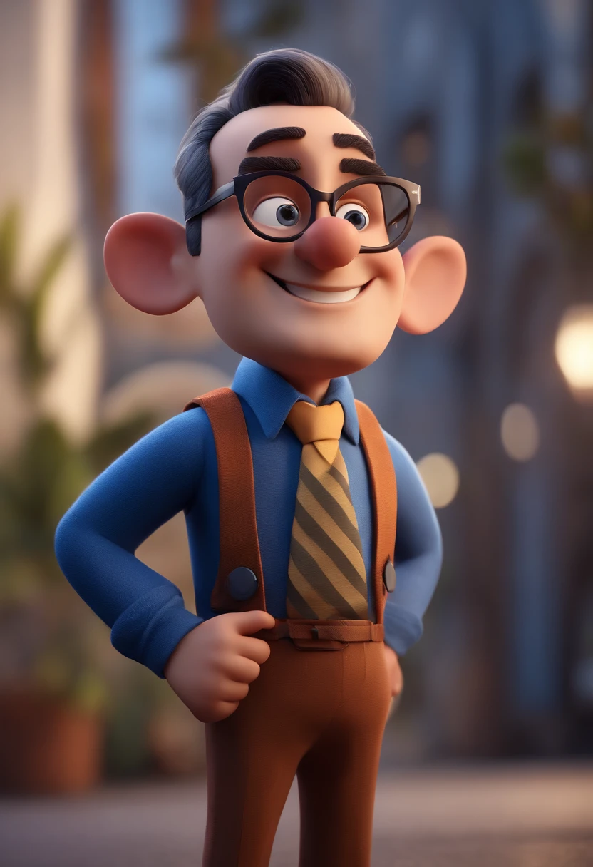 Cartoon character of a man with black glasses and a blue shirt, animation character, Caractere estilizado, animation style rendering, 3D estilizado, Arnold Maya render, 3 d render stylized, toon render keyshot, Personagem 3D, Personagem 3D, 3d rendering stylized, 3 d character render, personagem de desenho animado, Personagem de close up, Pose de personagem, (Estilo Pixar) (master part:1.2) (Bokeh) (best quality) (pele detalhada) (textura detalhada) (8k) (argila) (Cinematic lighting) (foco nítido