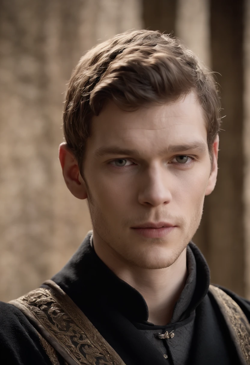 Young Joseph Morgan, 17 years, black coat, medieval, game of thrones, ultra realistic
