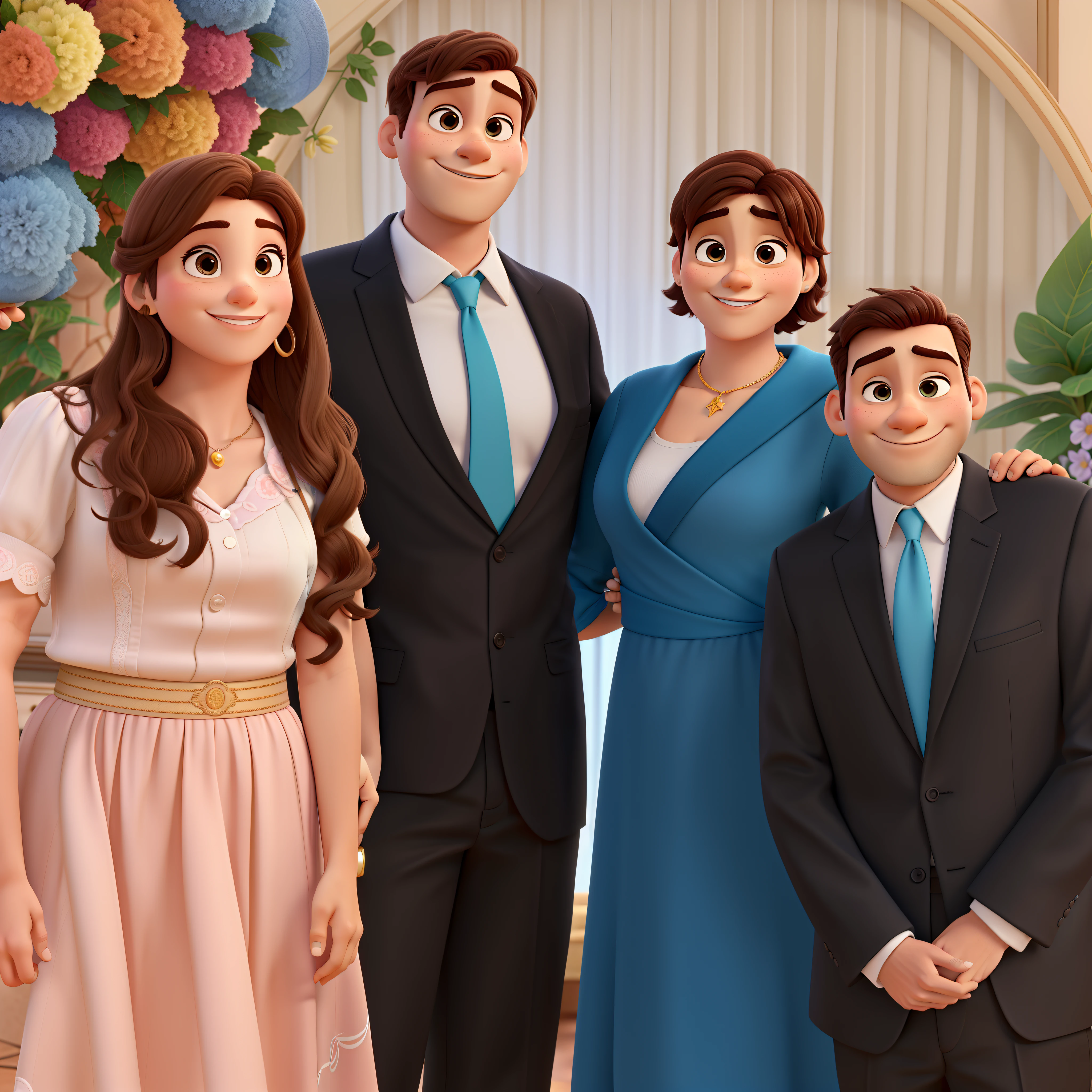 Dois homens e duas mulheres estilo disney pixar, alta qualidade, melhor qualidade
