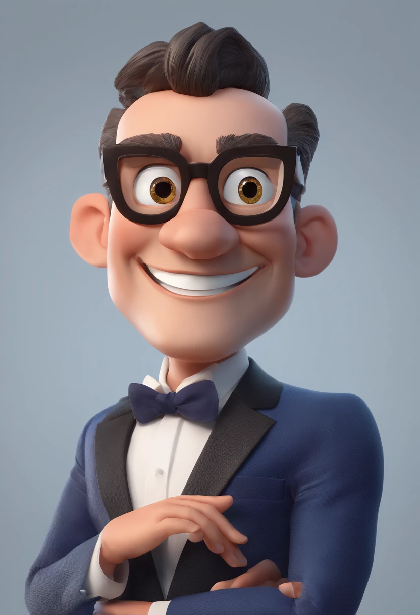 Cartoon character of a man with black glasses and a blue shirt, animation character, Caractere estilizado, animation style rendering, 3D estilizado, Arnold Maya render, 3 d render stylized, toon render keyshot, Personagem 3D, Personagem 3D, 3d rendering stylized, 3 d character render, personagem de desenho animado, Personagem de close up, Pose de personagem,  (Estilo Pixar) (master part:1.2) (Bokeh) (best quality) (pele detalhada) (textura detalhada) (8k) (argila) (Cinematic lighting) (foco nítido