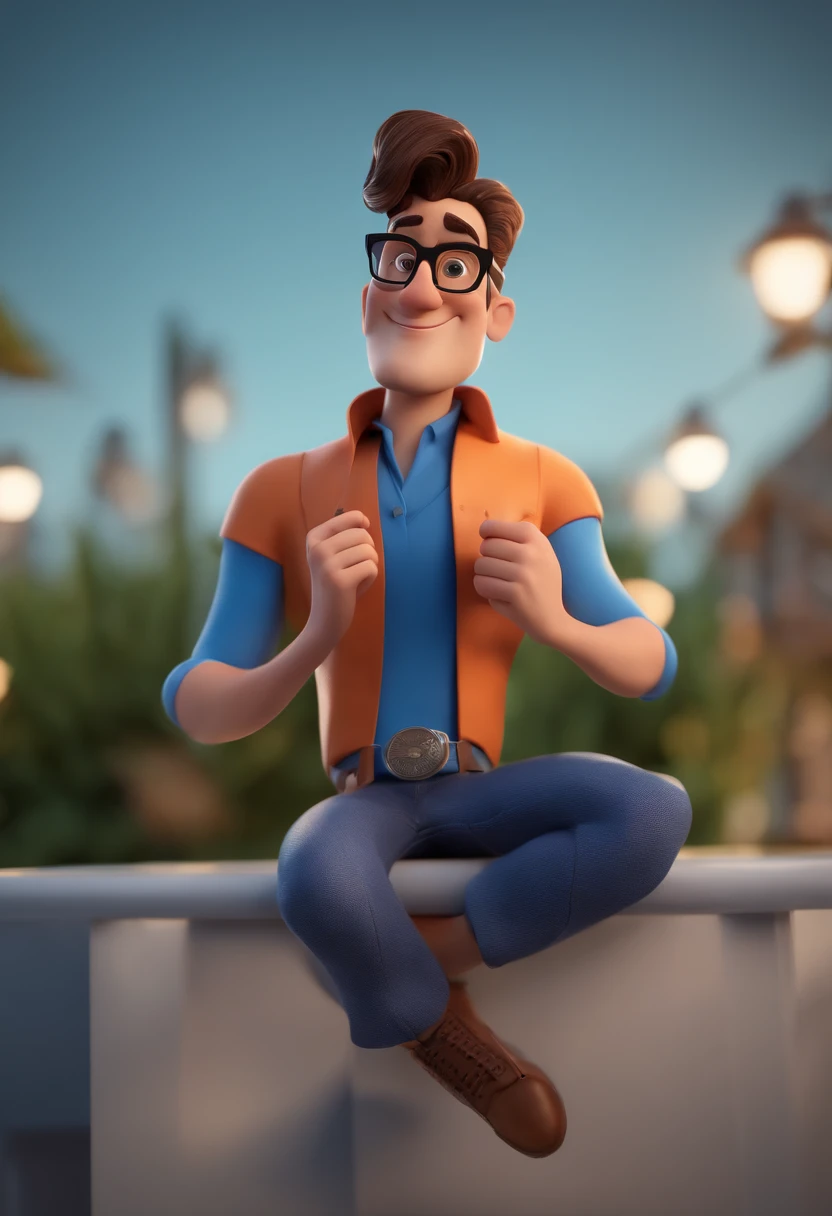 Cartoon character of a man with black glasses and a blue shirt, animation character, Caractere estilizado, animation style rendering, 3D estilizado, Arnold Maya render, 3 d render stylized, toon render keyshot, Personagem 3D, Personagem 3D, 3d rendering stylized, 3 d character render, personagem de desenho animado, Personagem de close up, Pose de personagem,  (Estilo Pixar) (master part:1.2) (Bokeh) (best quality) (pele detalhada) (textura detalhada) (8k) (argila) (Cinematic lighting) (foco nítido