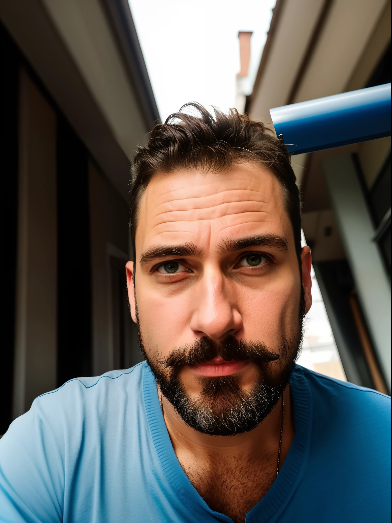 there is a man with a beard and a blue shirt on, Homem de 4 0 anos, (38 anos), Fotografia selfie 8k, Homens de 45 anos, 38 anos, Homem de 5 0 anos, 3 6 anos, cerca de 3 5 anos, 3 5 anos, 35 anos, sem barba e bigode